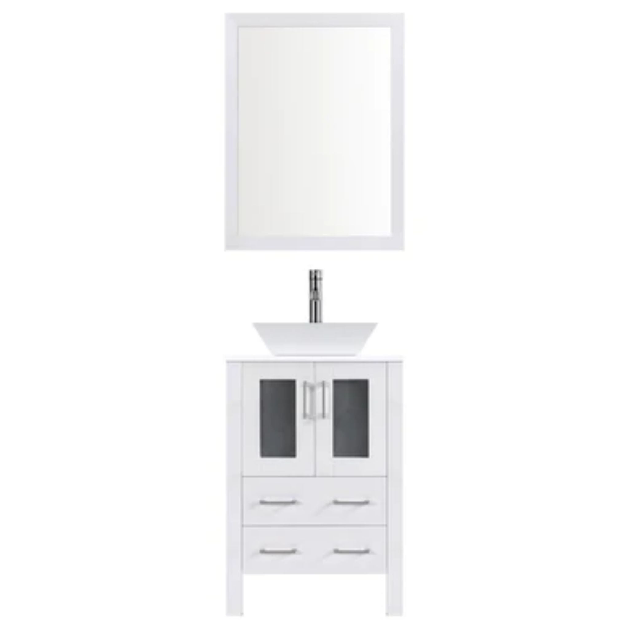 LessCare, LessCare 24" White Modern Vanity Sink Base with Mirror and Vessel Sink