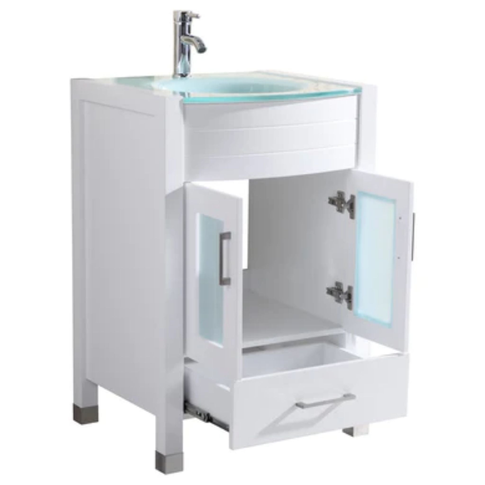 LessCare, LessCare 24" White Vanity Sink Base Cabinet with Mirror - Style 3