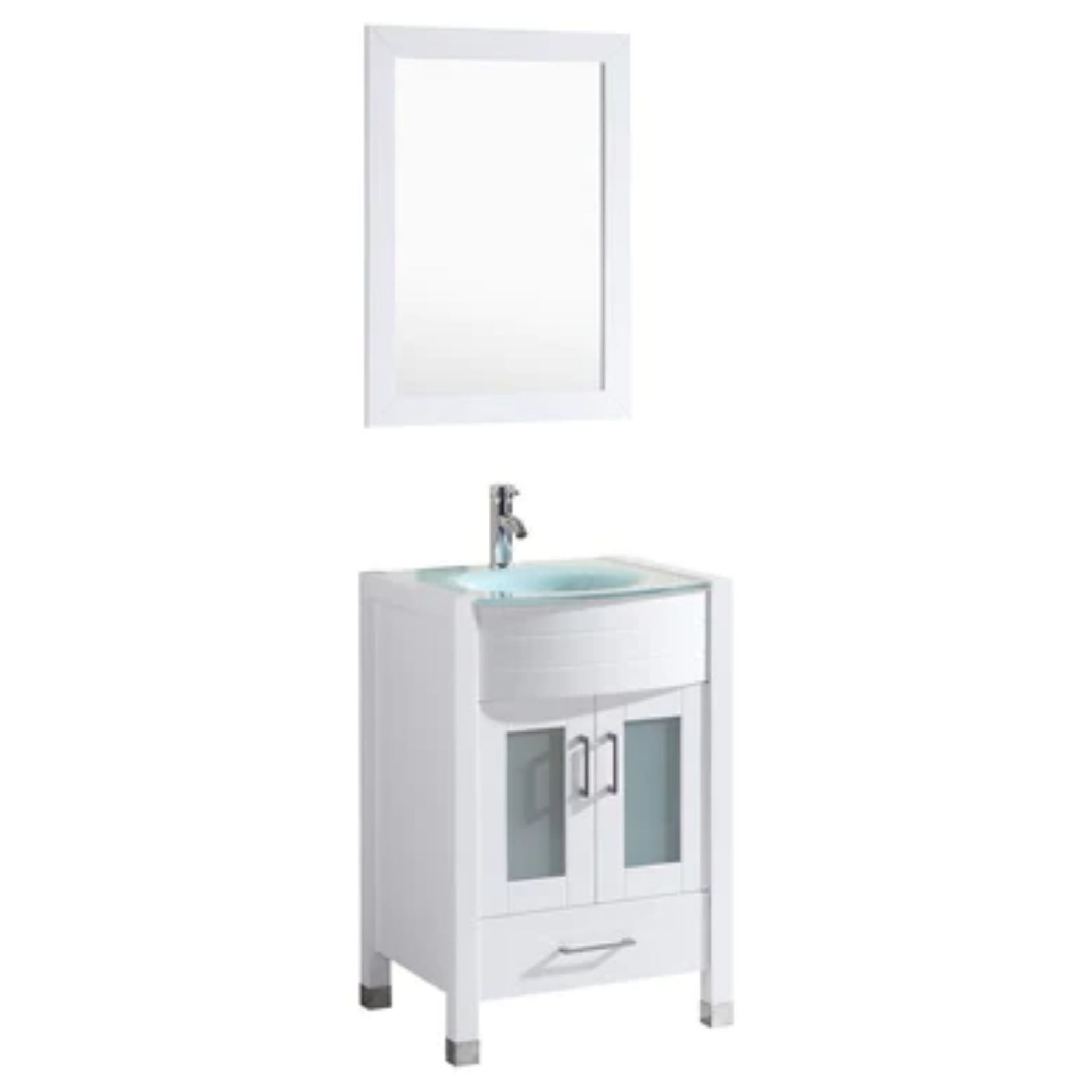 LessCare, LessCare 24" White Vanity Sink Base Cabinet with Mirror - Style 3