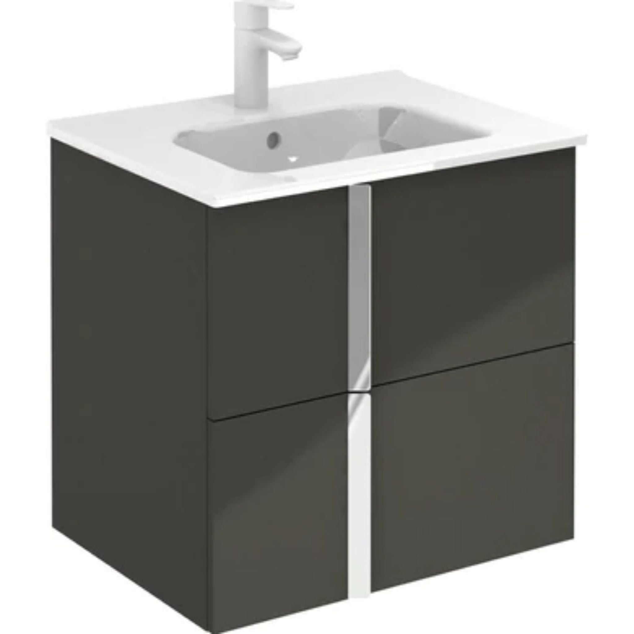 LessCare, LessCare Onix+ by Royo 24" Anthracite Modern Wall-Mount 2 Drawers Vanity Cabinet