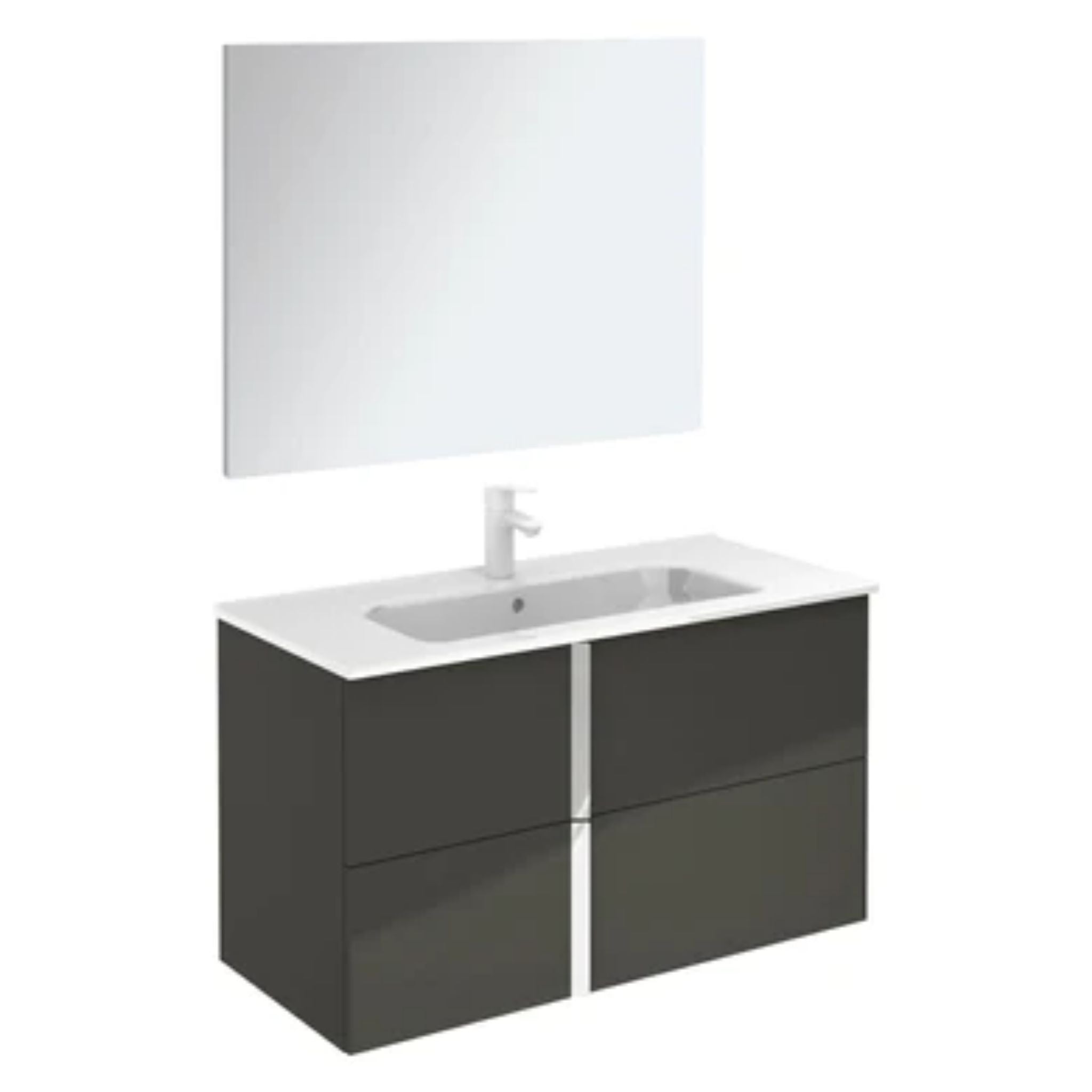 LessCare, LessCare Onix+ by Royo 40" Anthracite Modern Wall-Mount 2 Drawers Vanity Cabinet