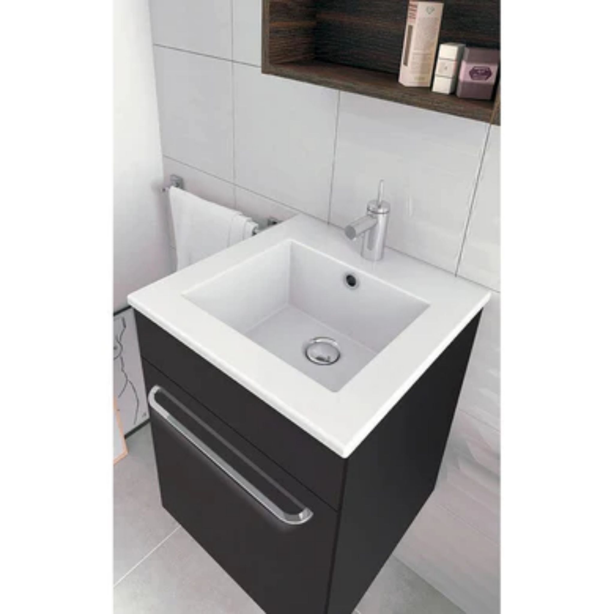 LessCare, LessCare Qubo by Royo 16" Anthracite Modern Wall-Mount Vanity Set