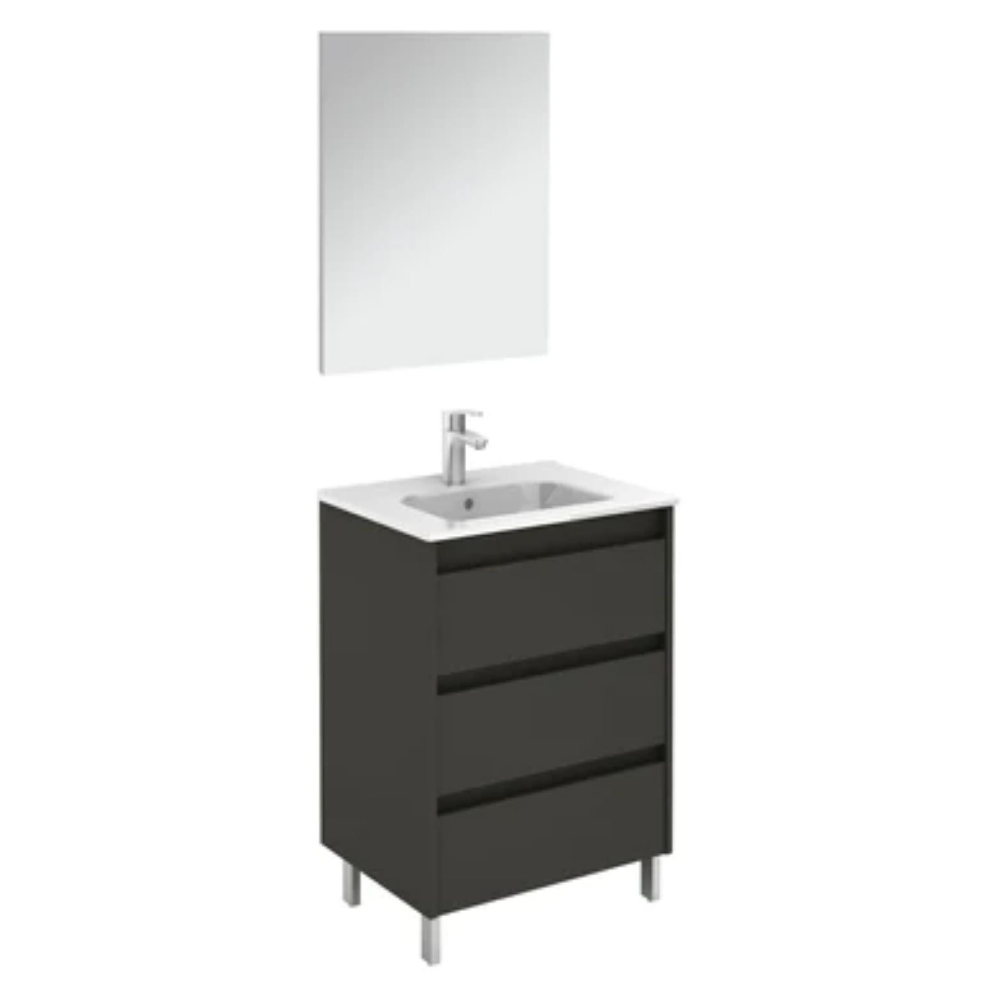 LessCare, LessCare Sansa by Royo 24" Anthracite Modern Freestanding 3 Drawers Vanity Base Cabinet