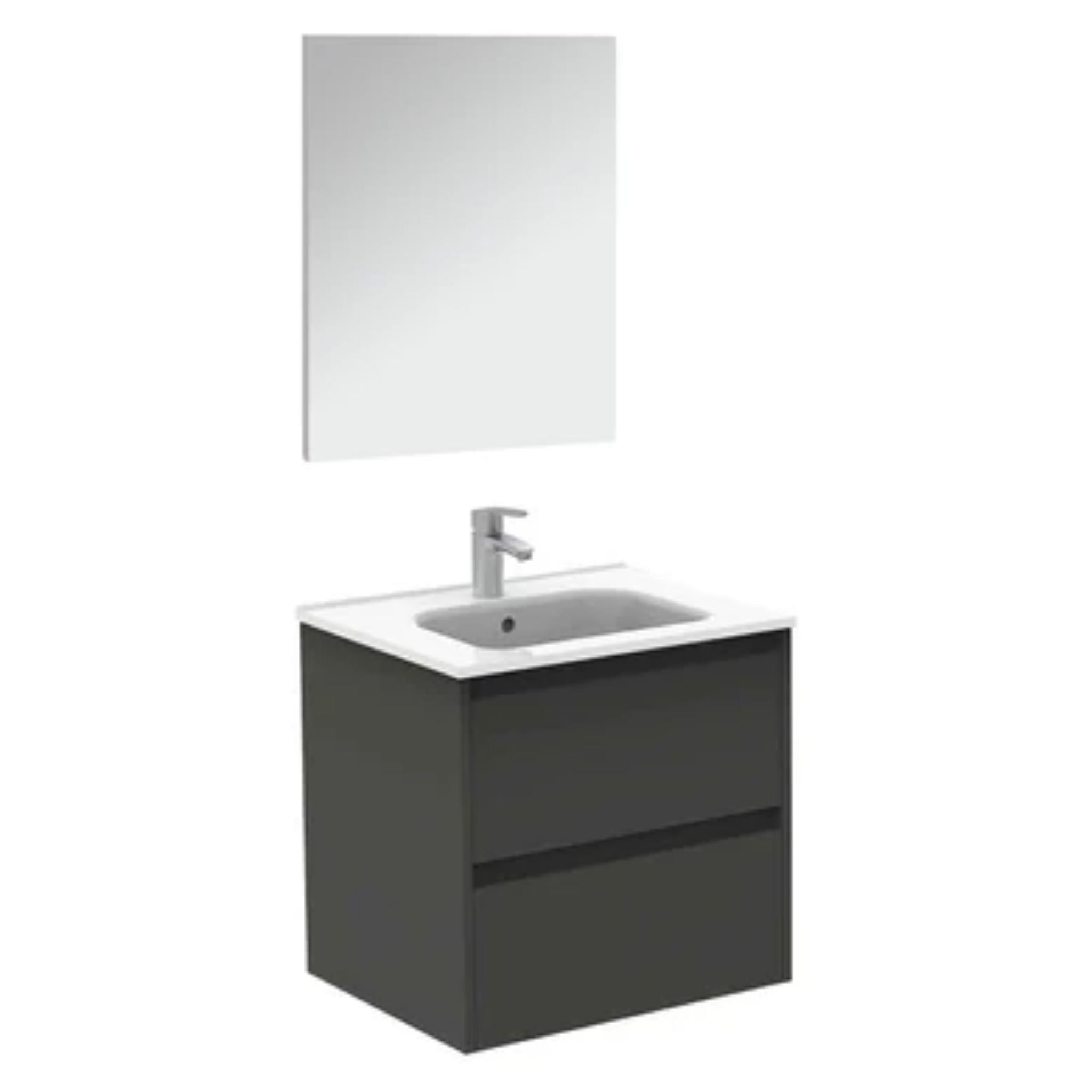 LessCare, LessCare Sansa by Royo 24" Anthracite Modern Wall-Mount 2 Drawers Vanity Cabinet