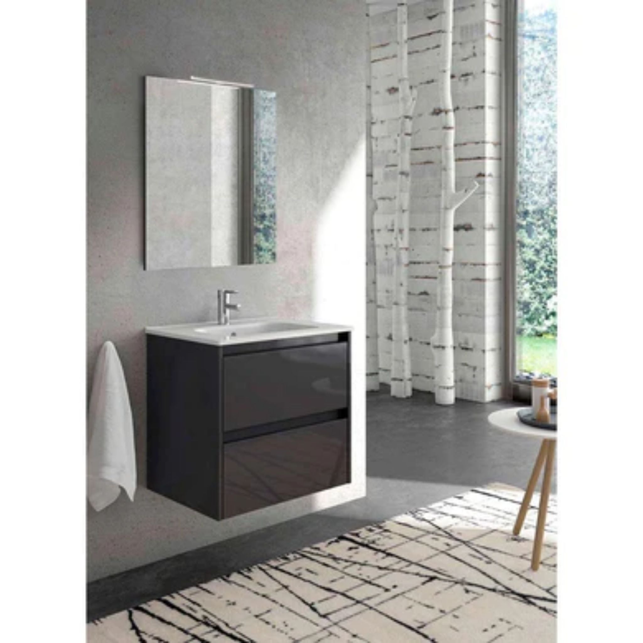 LessCare, LessCare Sansa by Royo 24" Anthracite Modern Wall-Mount 2 Drawers Vanity Cabinet