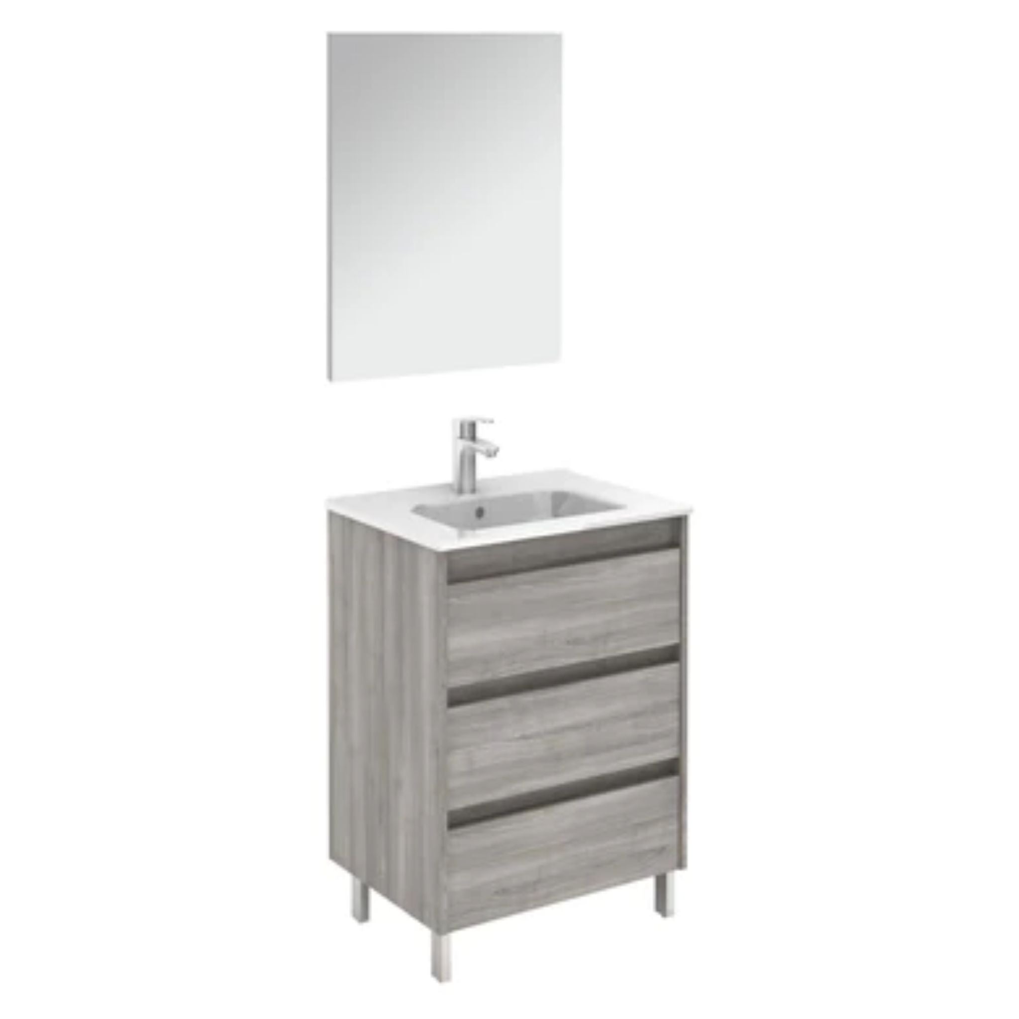 LessCare, LessCare Sansa by Royo 24" Sandy Grey Modern Freestanding 3 Drawers Vanity Base Cabinet