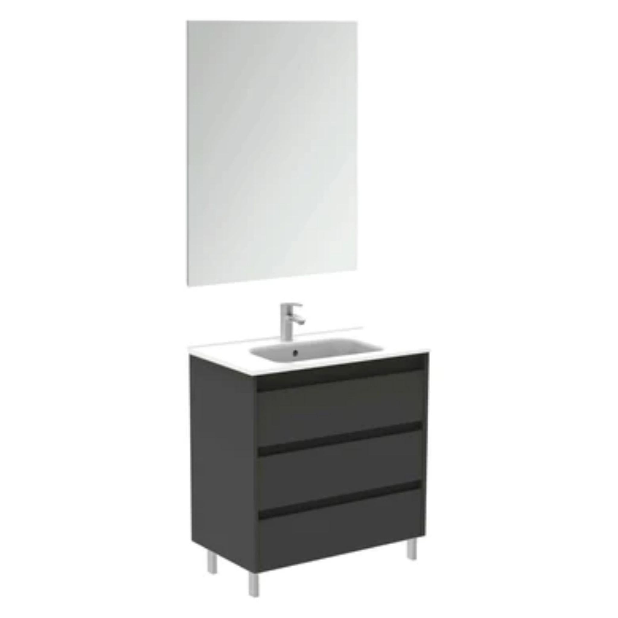 LessCare, LessCare Sansa by Royo 32" Anthracite Modern Freestanding 3 Drawers Vanity Base Cabinet