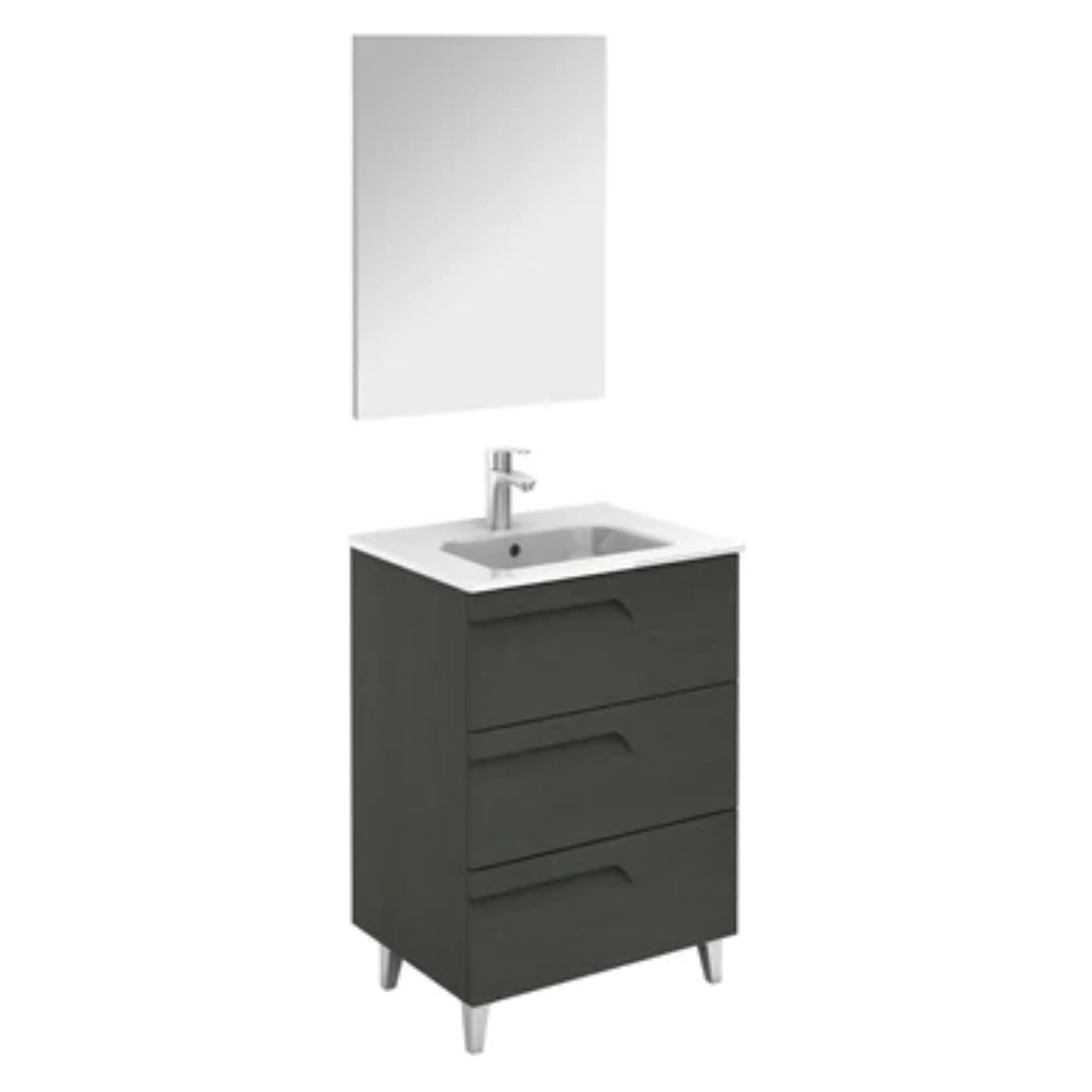 LessCare, LessCare Vitale by Royo 24" Nature Grey Modern Freestanding 3 Drawers Vanity Base Cabinet