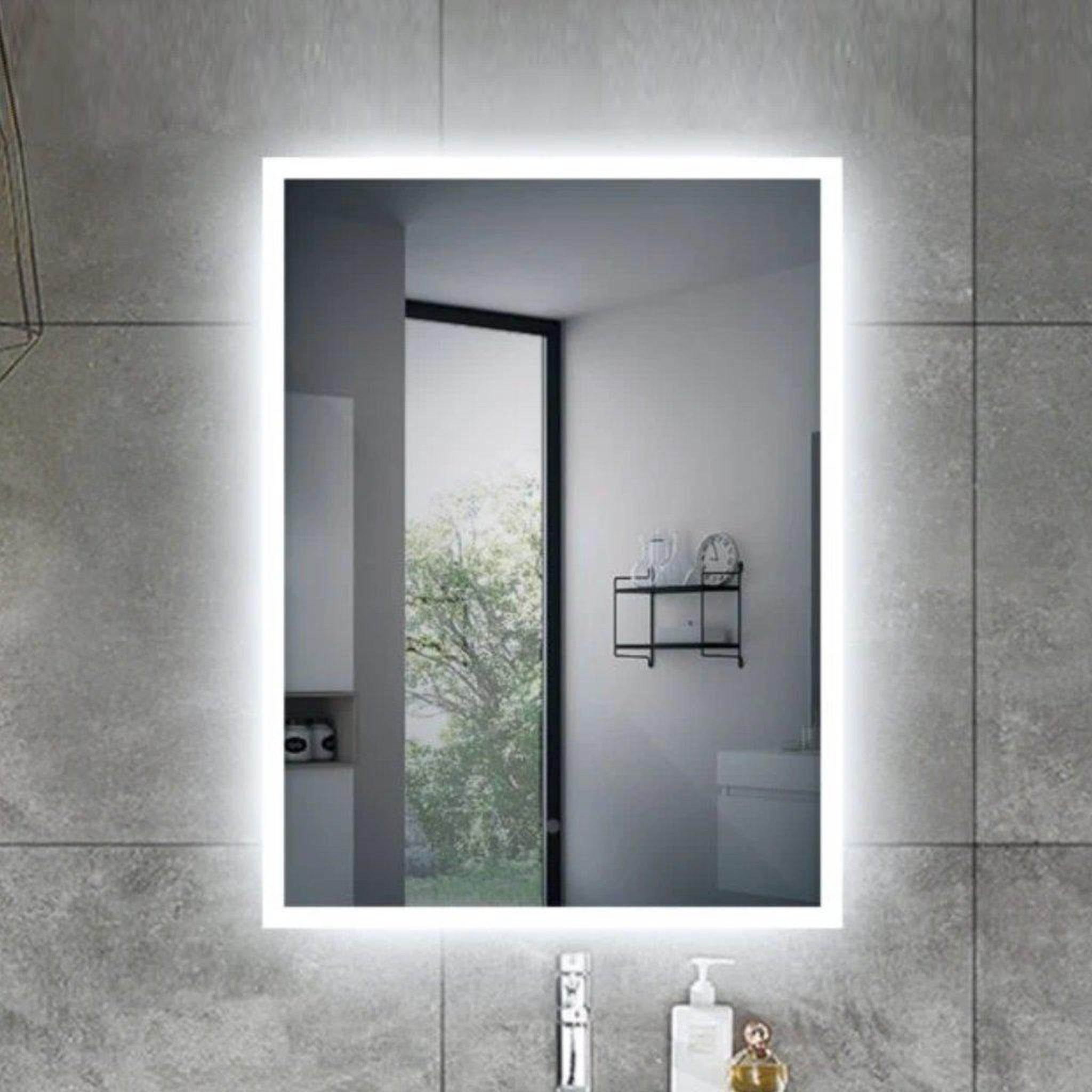 Lighted Impressions, Lighted Impressions Aster 24" x 32" Rectangular Frameless Wall-Mounted LED Mirror With Dimmable Touch Sensor