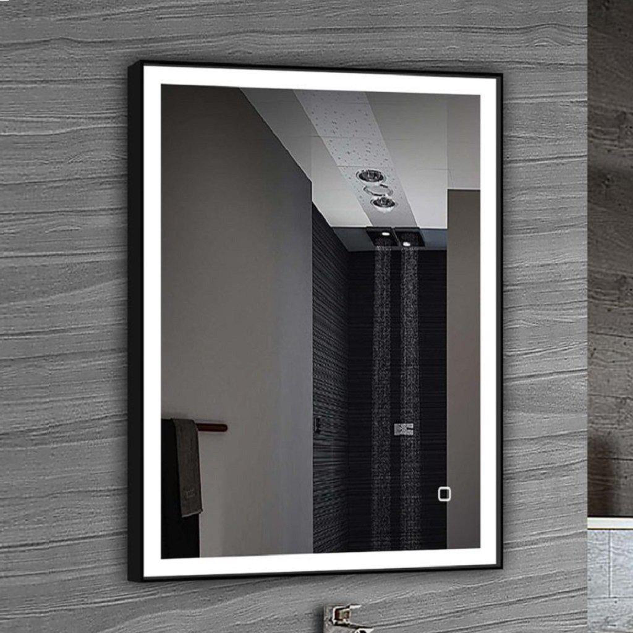 Lighted Impressions, Lighted Impressions Caspian 30" x 36" Rectangular Framed Wall-Mounted LED Mirror With Dimmable Touch Sensor