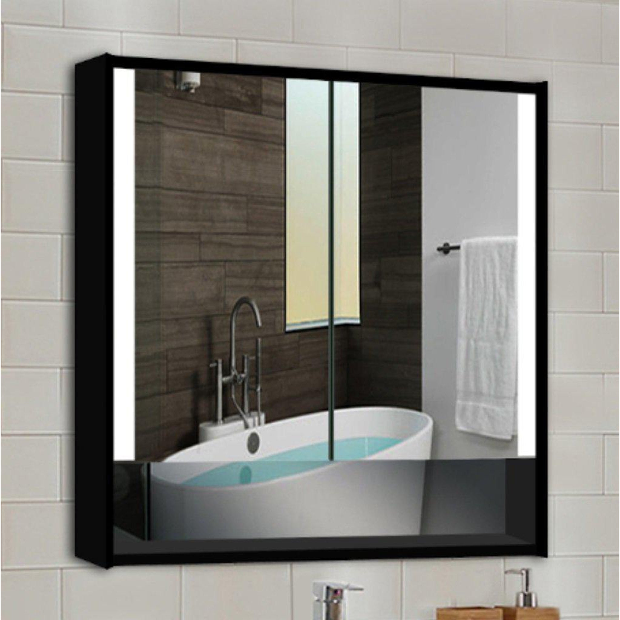 Lighted Impressions, Lighted Impressions Edgar 32" x 28" Rectangular Framed Wall-Mounted LED Mirror Cabinet With 3-Section Rocker Switch & Glass Shelves