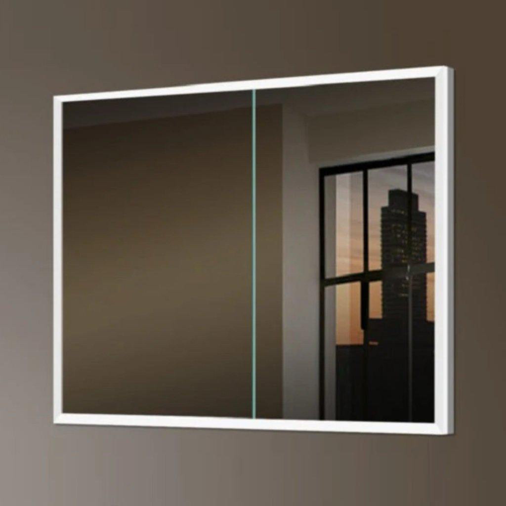 Lighted Impressions, Lighted Impressions Kona 36" x 28" Rectangular Framed Wall-Mounted LED Mirror Cabinet With 3-Section Rocker Switch & Glass Shelves