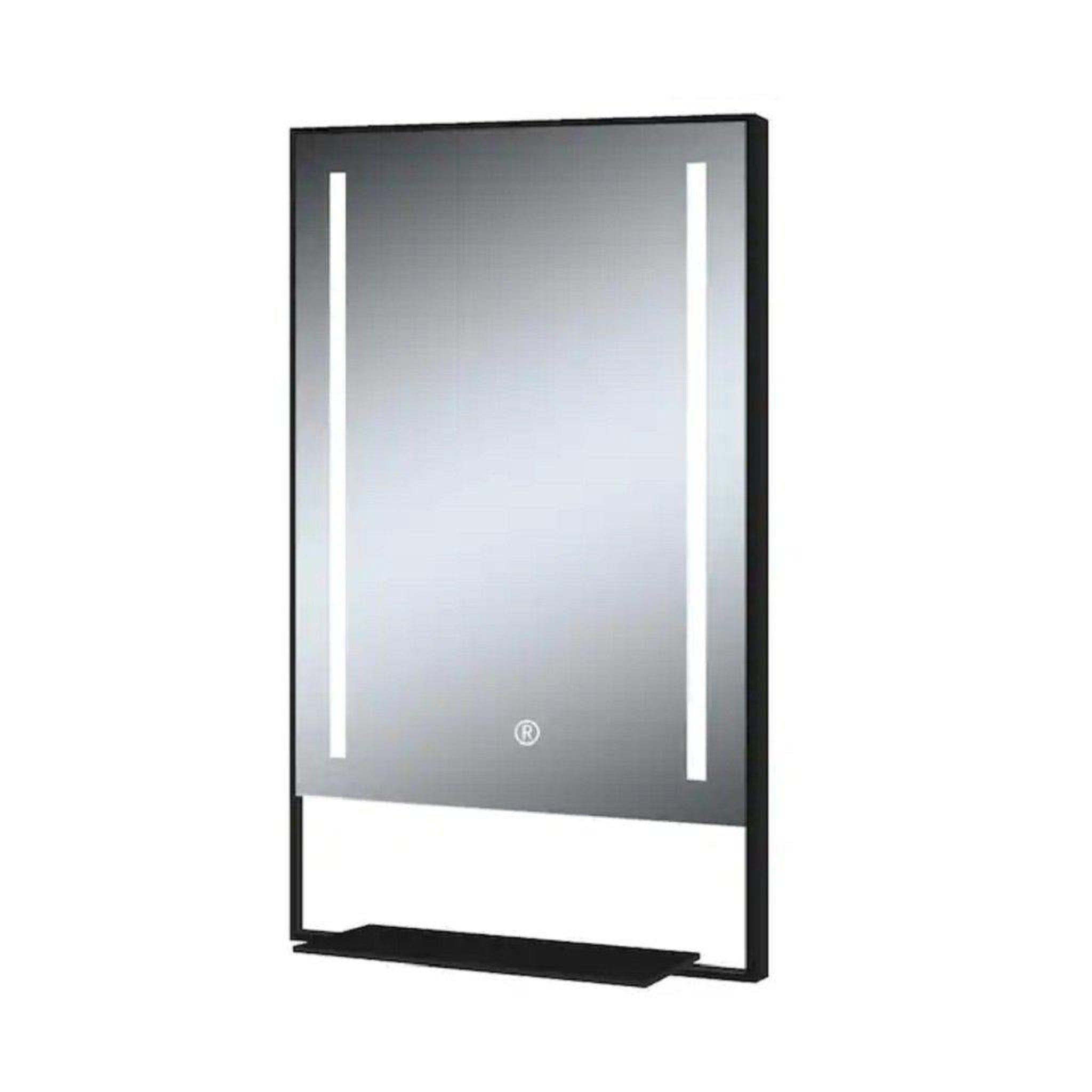 Lighted Impressions, Lighted Impressions Luxe 24" x 32" Rectangular Framed Wall-Mounted LED Mirror With Touch Sensor & Open Shelf