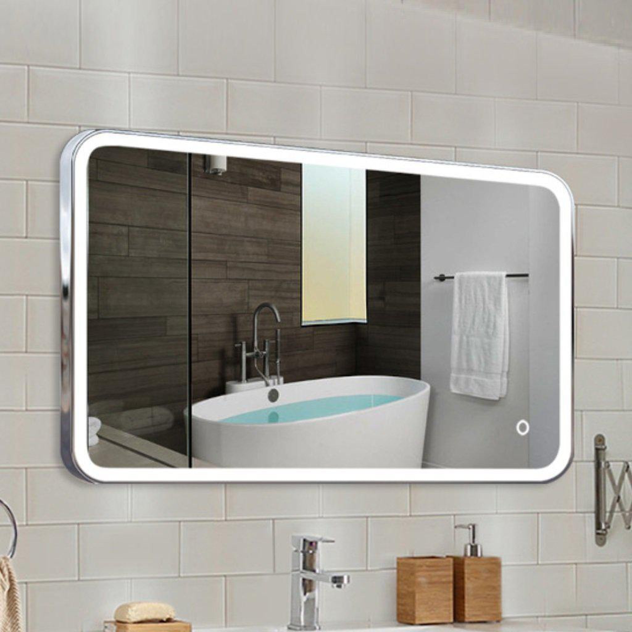 Lighted Impressions, Lighted Impressions Saffron 32.5" x 19.687" Rectangular Framed Wall-Mounted LED Mirror With Touch Sensor