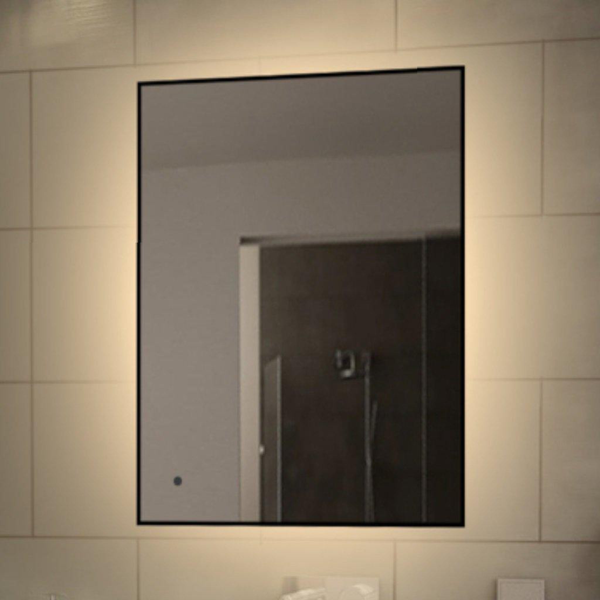 Lighted Impressions, Lighted Impressions Shadows 24" x 32" Rectangular Framed Wall-Mounted LED Mirror With Dimmable Touch Sensor & Back Lighting