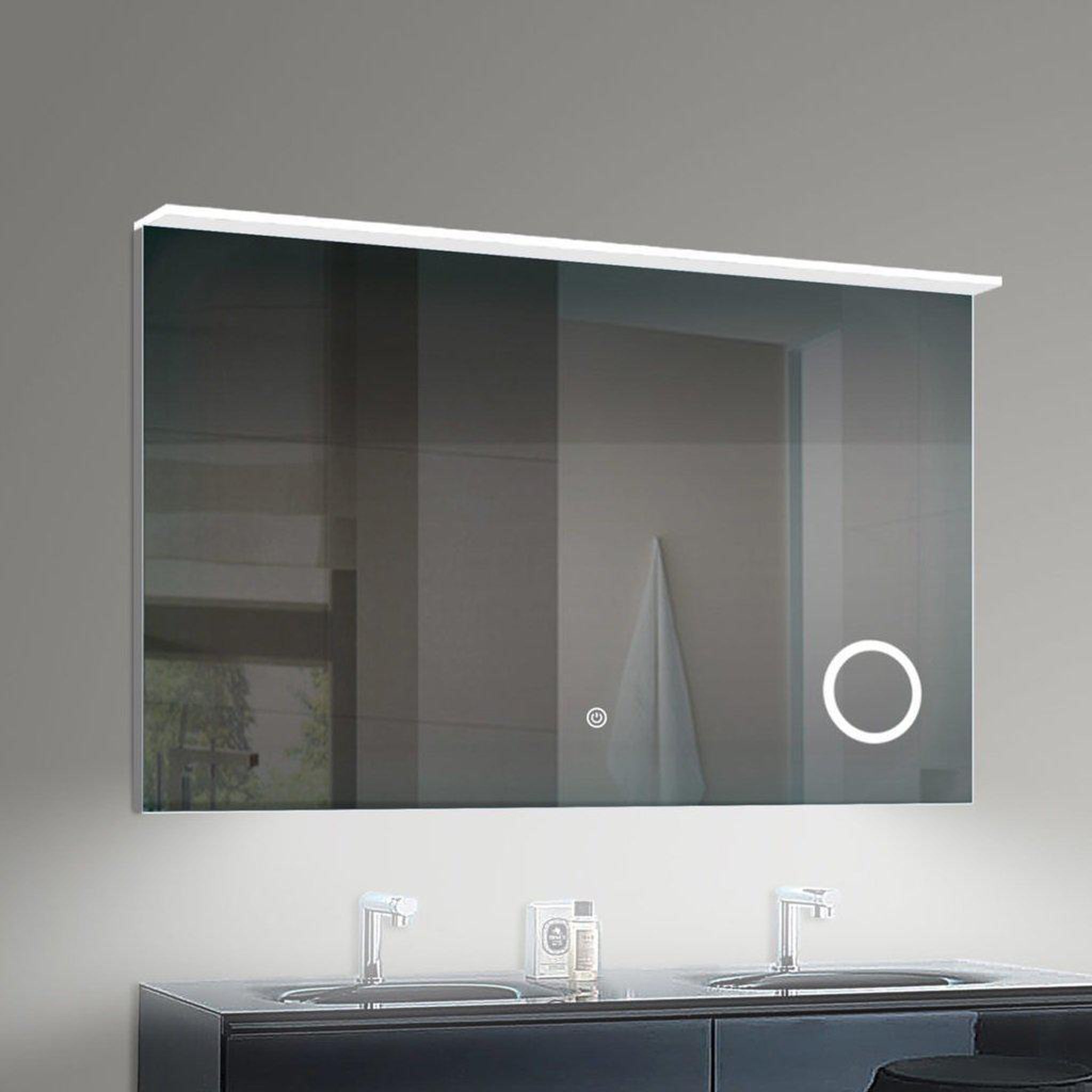 Lighted Impressions, Lighted Impressions Transit 48" x 24" Rectangular Frameless Wall-Mounted LED Mirror With Touch Sensor, 3X Magnifier & Mirrored Sides