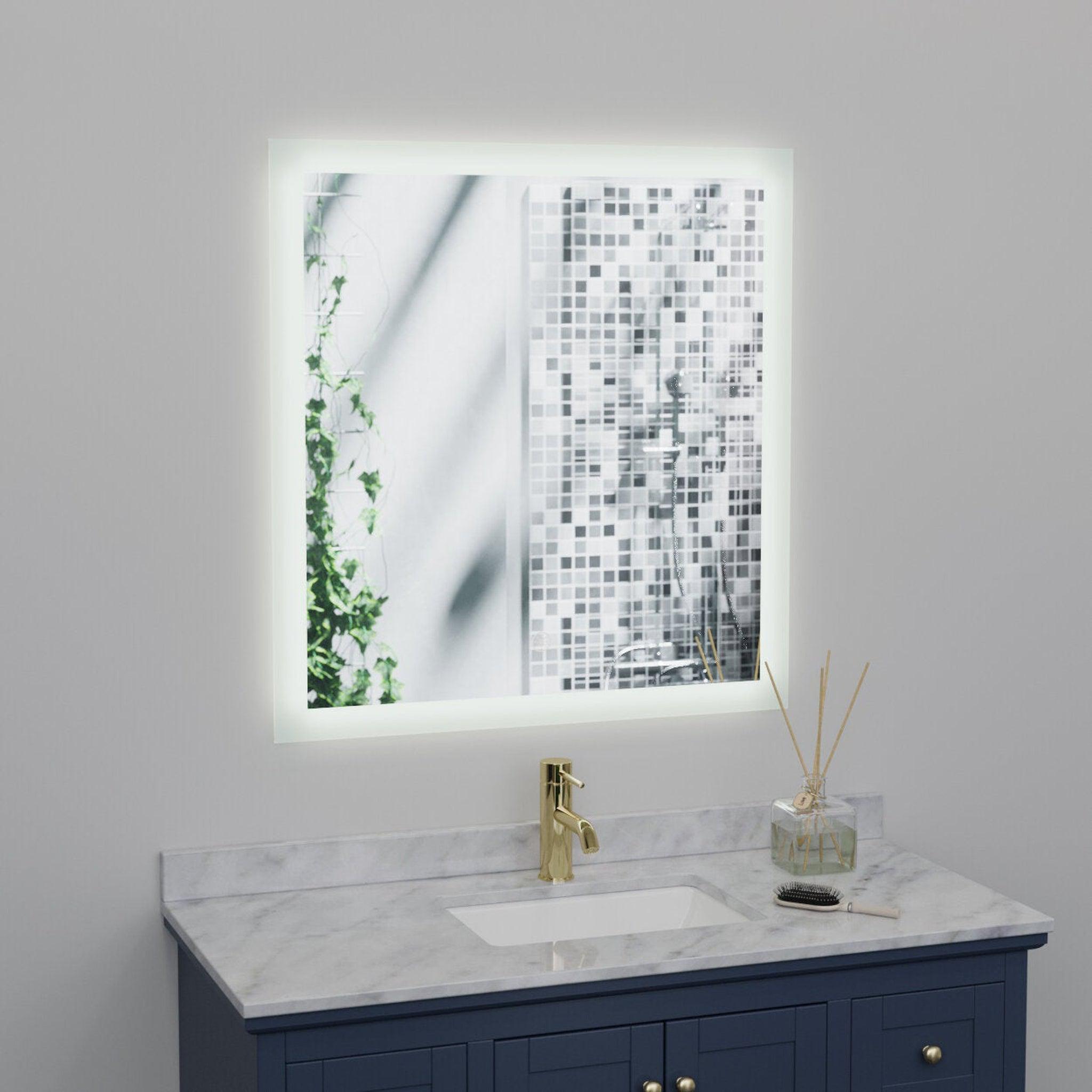 Luxaar, Luxaar Puralite 34" x 36" LED Wall-Mounted Backlit Vanity Mirror With Memory Dimmer