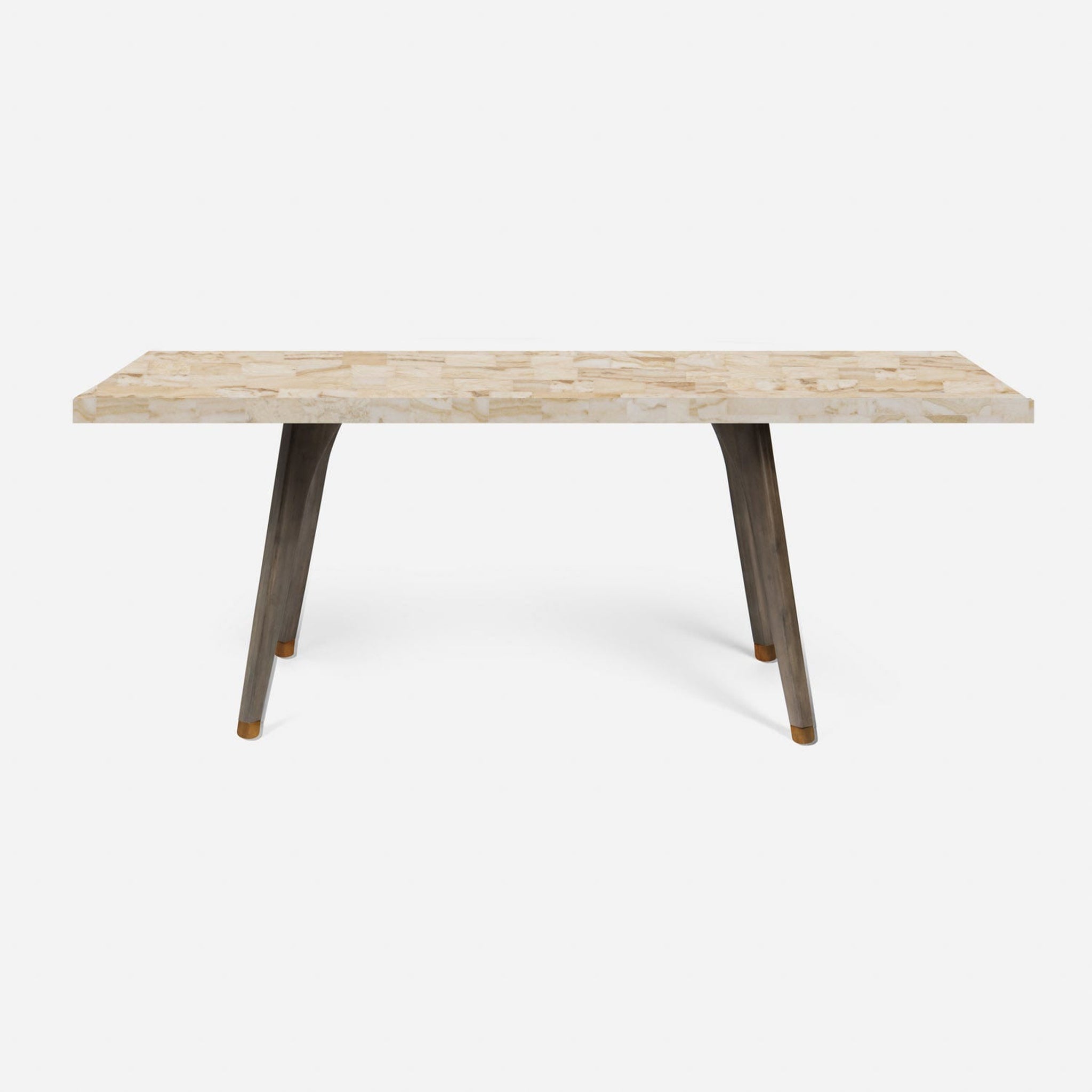 US Bath Store, Made Goods Alder 110" Gray Stained Oak Dinning Table With Rectangle Beige Crystal Stone Table Top