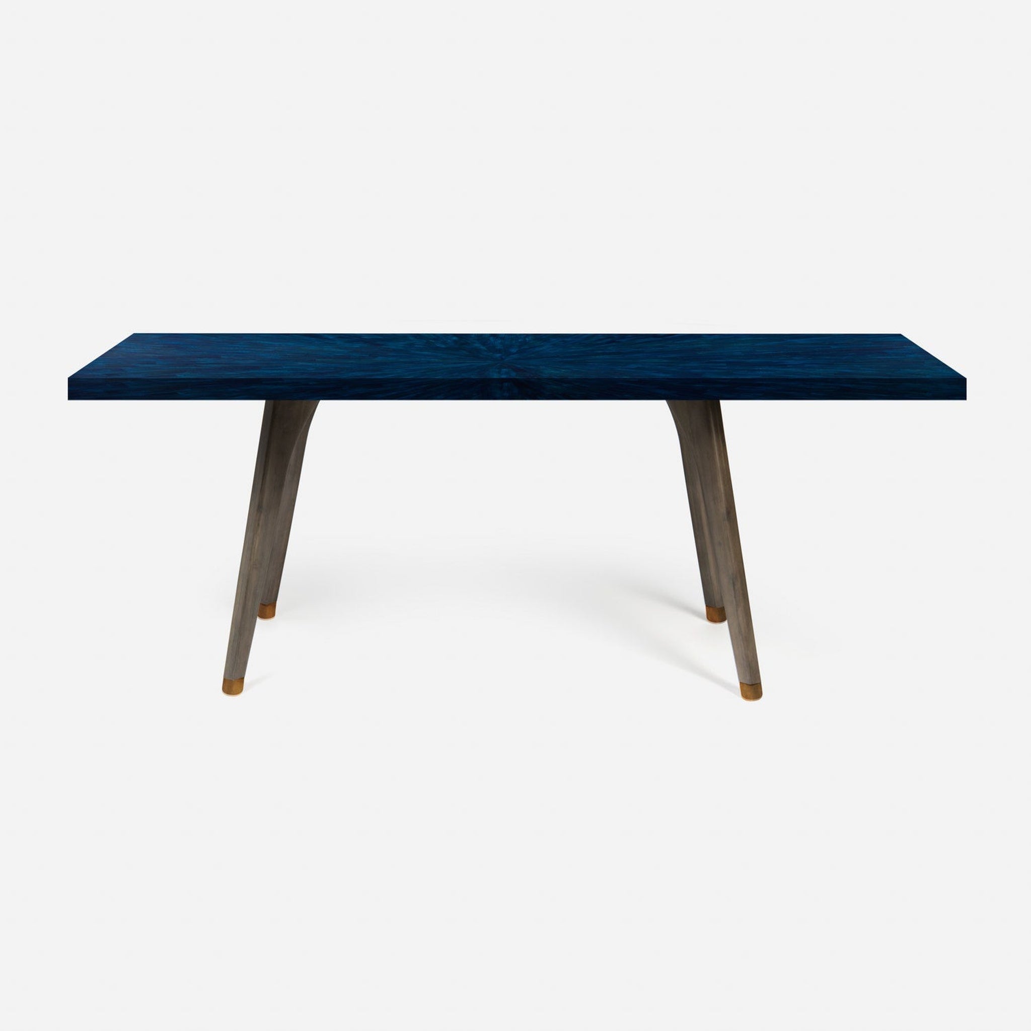 US Bath Store, Made Goods Alder 110" Gray Stained Oak Dinning Table With Rectangle Navy Faux Horn Table Top