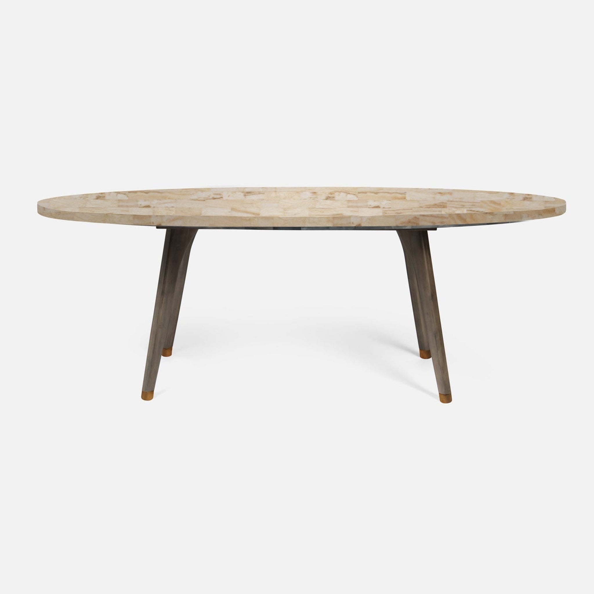 US Bath Store, Made Goods Alder 72" Gray Stained Oak Dinning Table With Oval Beige Crystal Stone Table Top