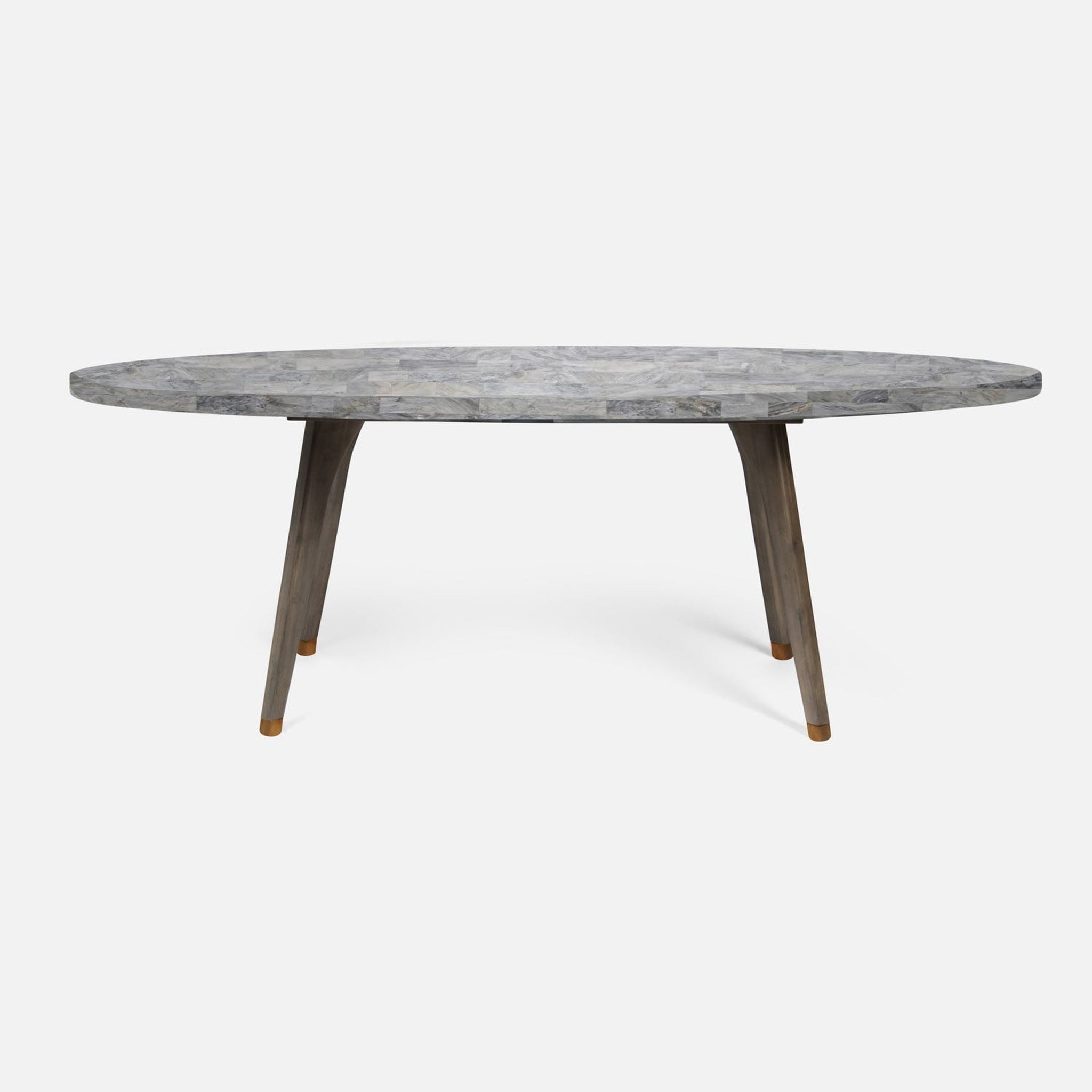 US Bath Store, Made Goods Alder 72" Gray Stained Oak Dinning Table With Oval Gray Romblon Stone Table Top