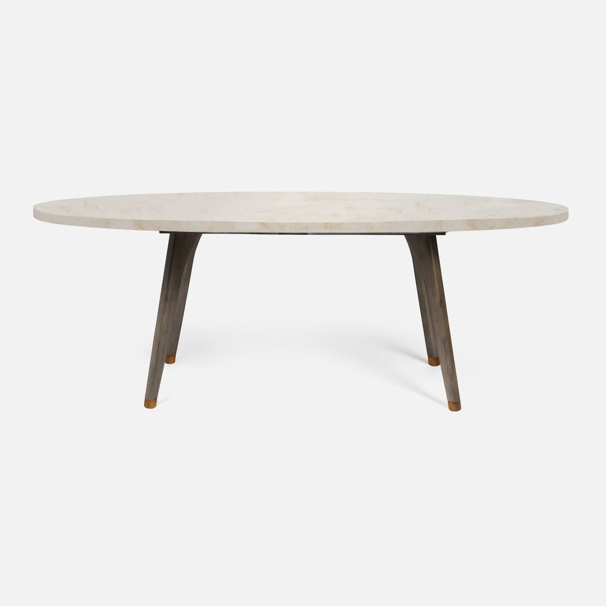 US Bath Store, Made Goods Alder 72" Gray Stained Oak Dinning Table With Oval Ice Crystal Stone Table Top