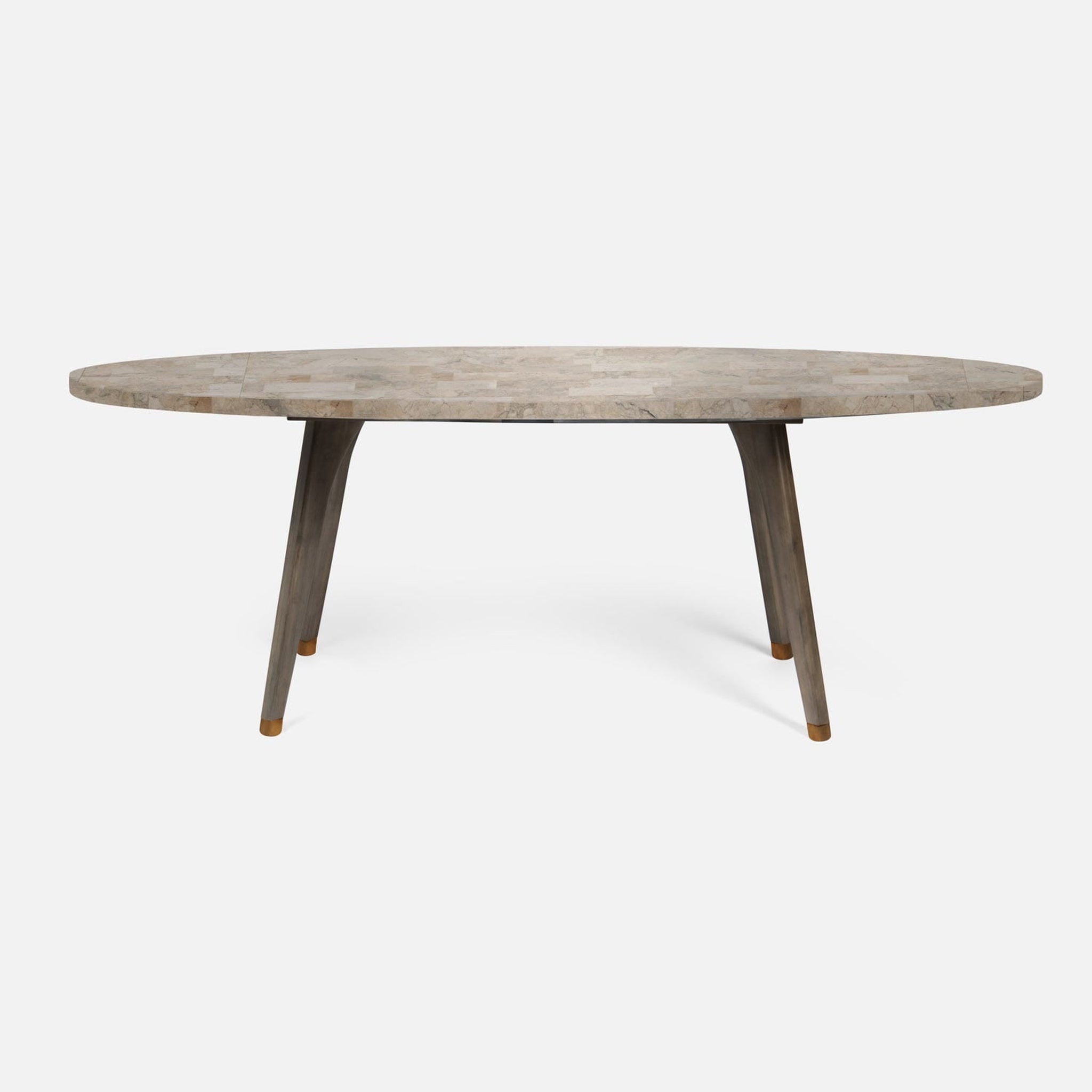 US Bath Store, Made Goods Alder 72" Gray Stained Oak Dinning Table With Oval Warm Gray Marble Table Top