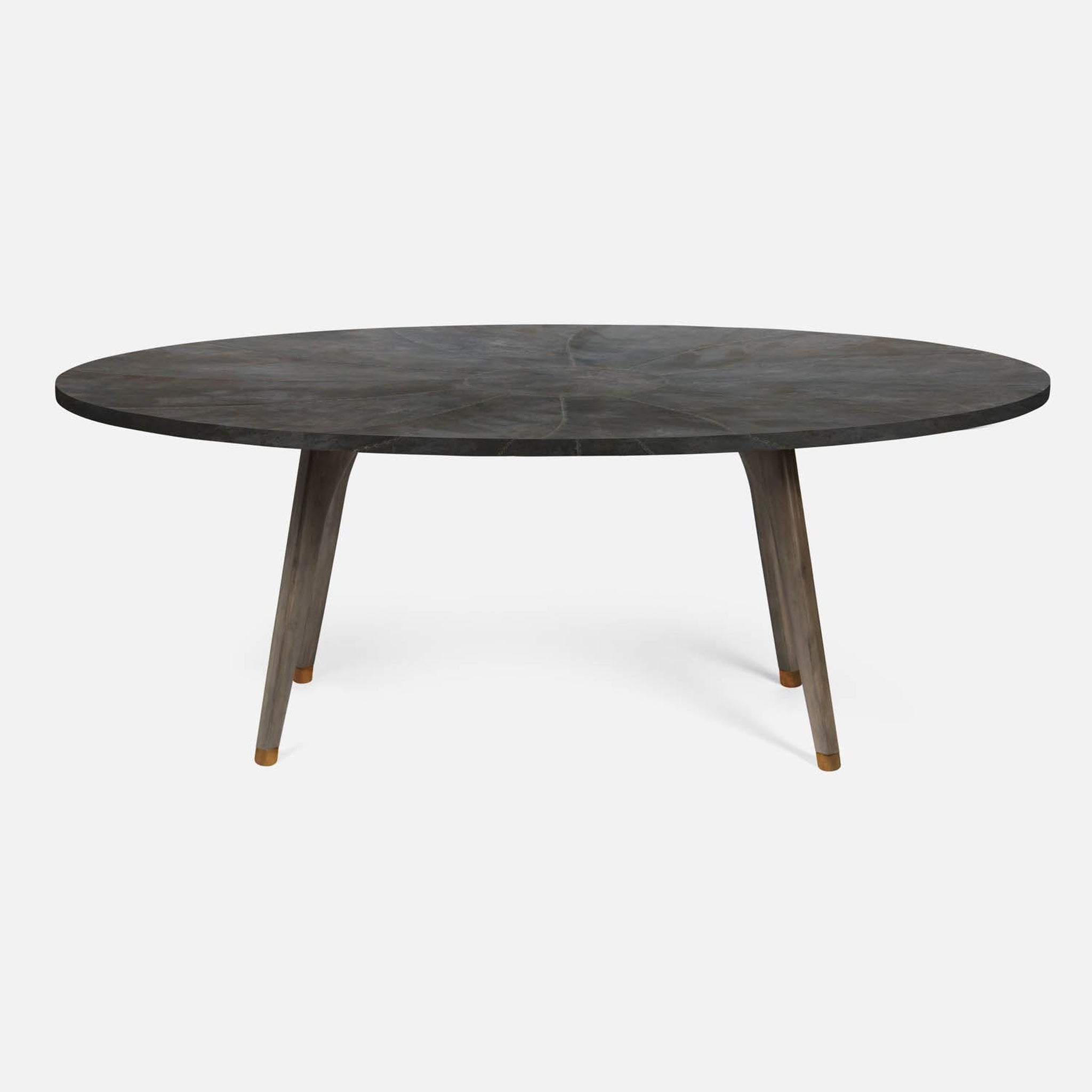 US Bath Store, Made Goods Alder 72" Gray Stained Oak Dinning Table With Oval Zinc Metal Table Top