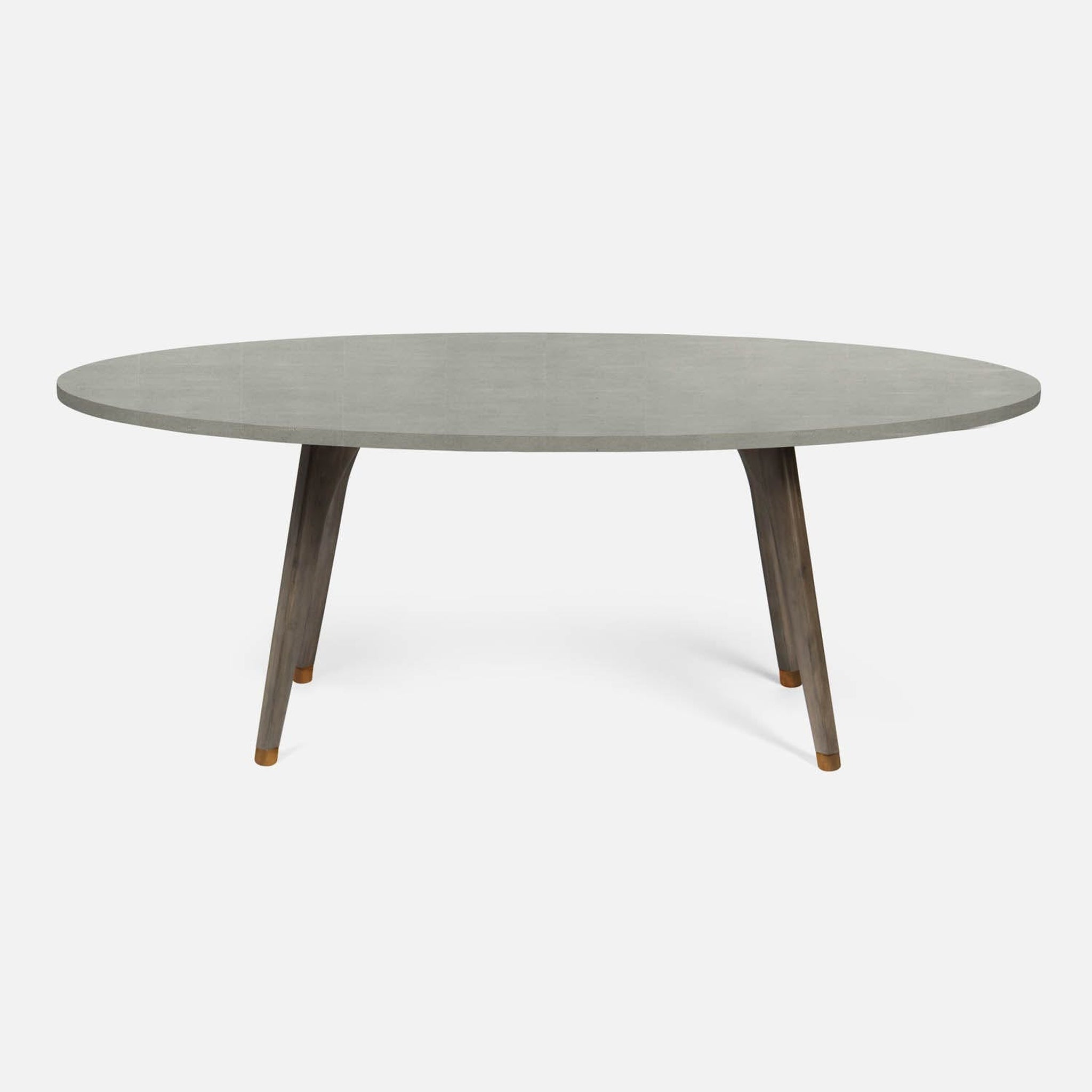 US Bath Store, Made Goods Alder 84" Gray Stained Oak Dinning Table With Oval Castor Gray Vintage Faux Shagreen Table Top