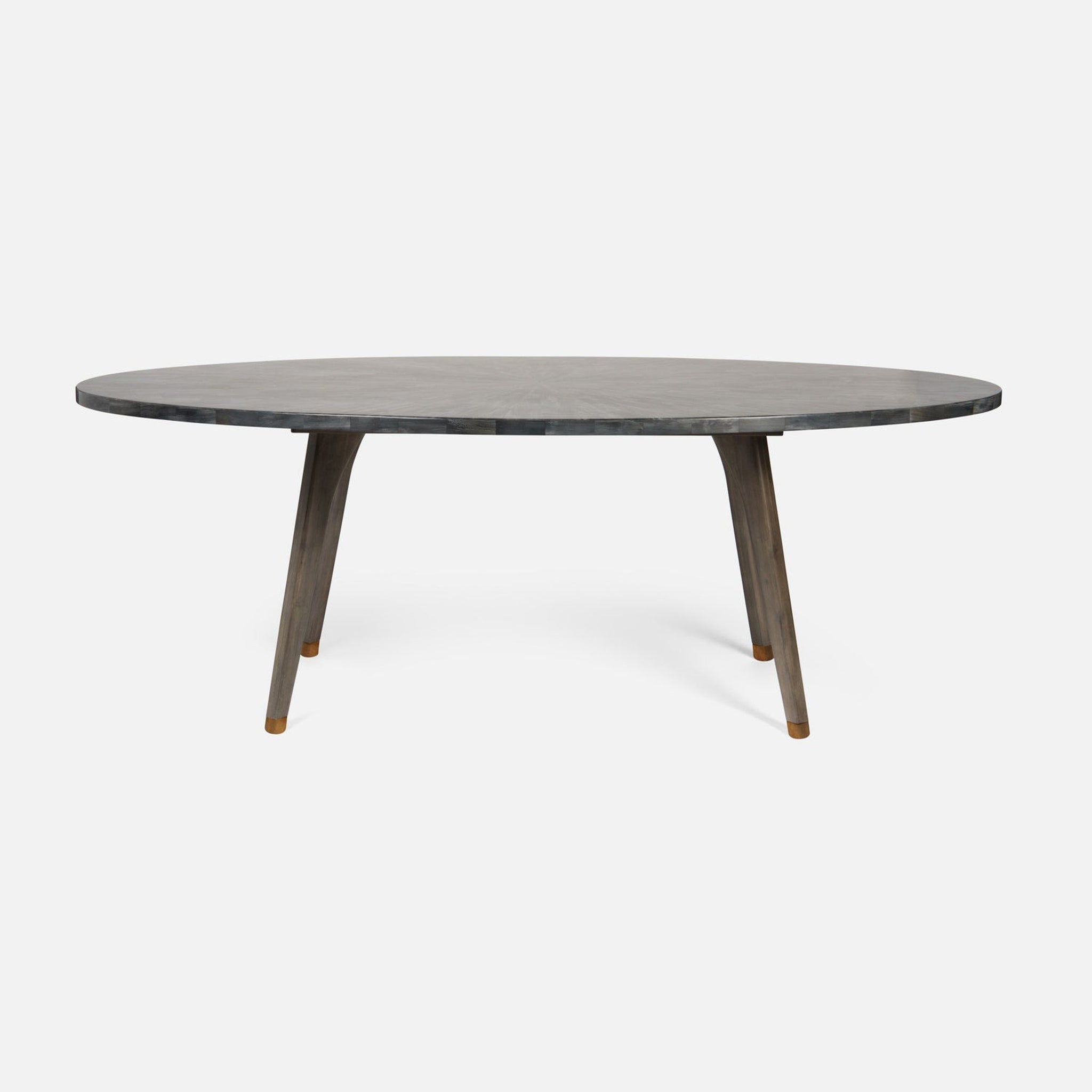 US Bath Store, Made Goods Alder 84" Gray Stained Oak Dinning Table With Oval Dark Faux Horn Table Top