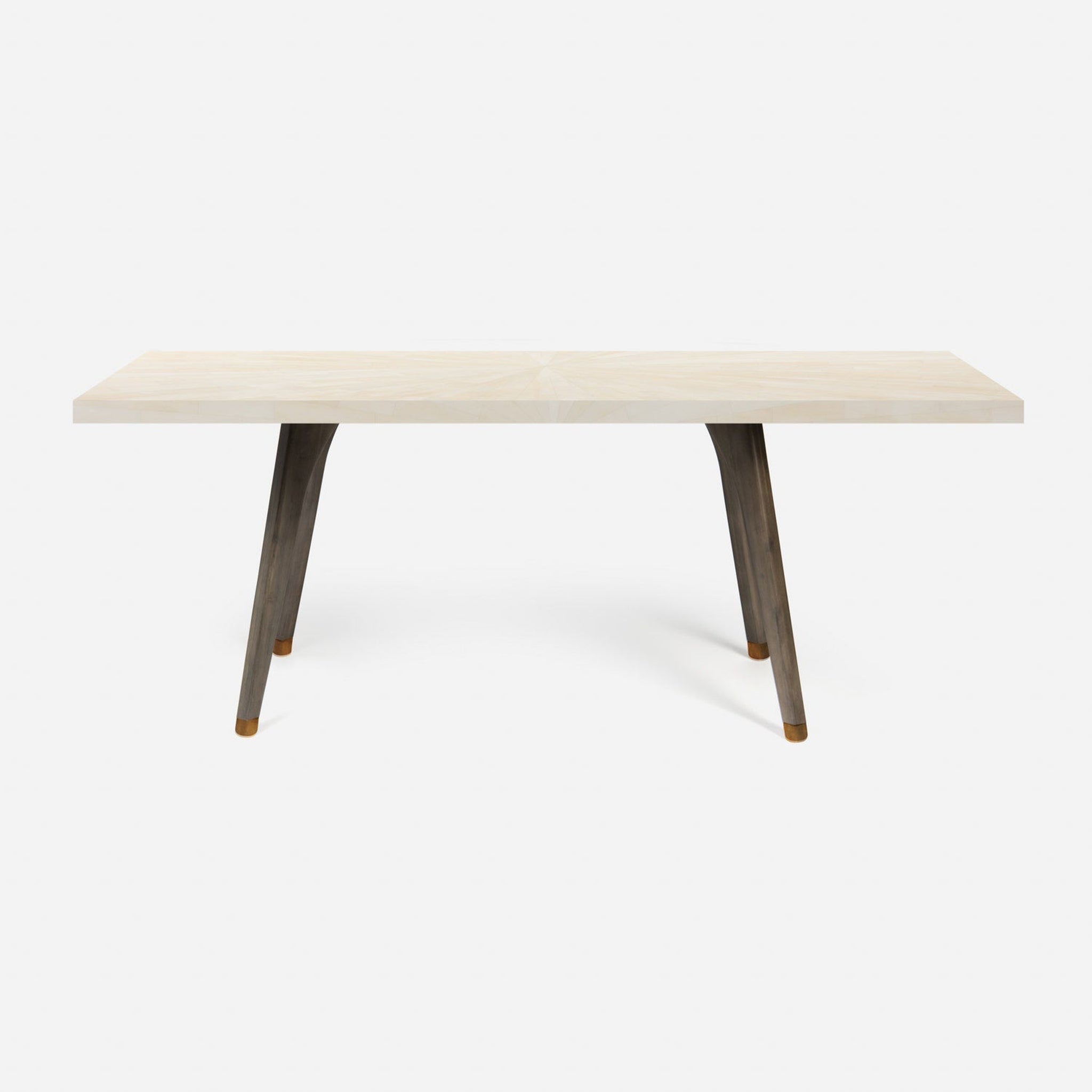 US Bath Store, Made Goods Alder 88" Gray Stained Oak Dinning Table With Rectangle Ivory Faux Horn Table Top