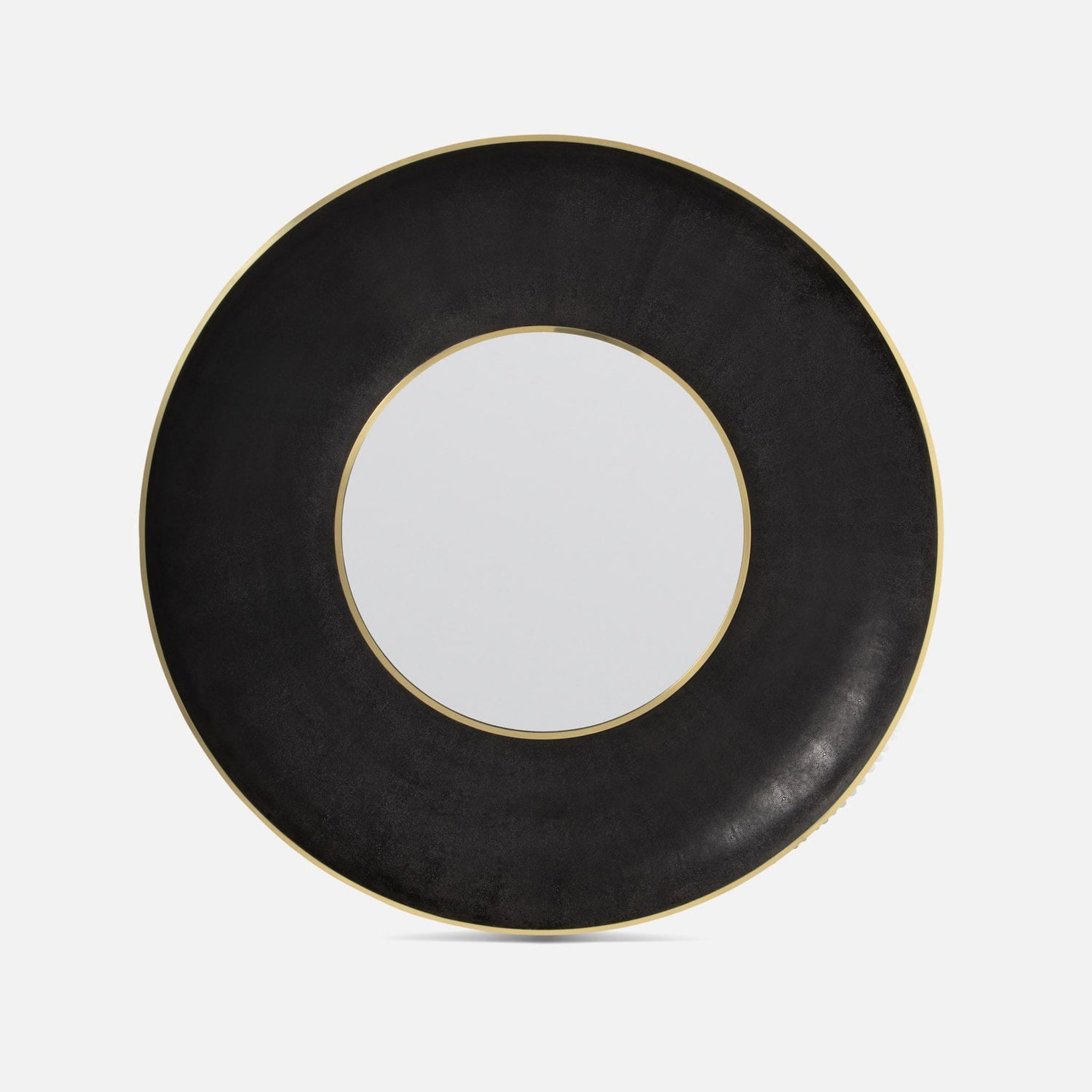 Made Goods, Made Goods Armond 38" Round Black Realistic Faux Shagreen/Brass Metal Mirror