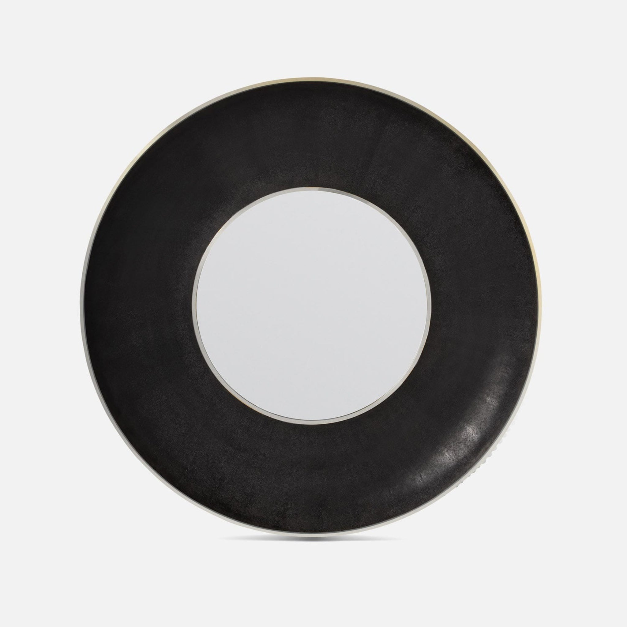 Made Goods, Made Goods Armond 38" Round Black Realistic Faux Shagreen/Silver Metal Mirror