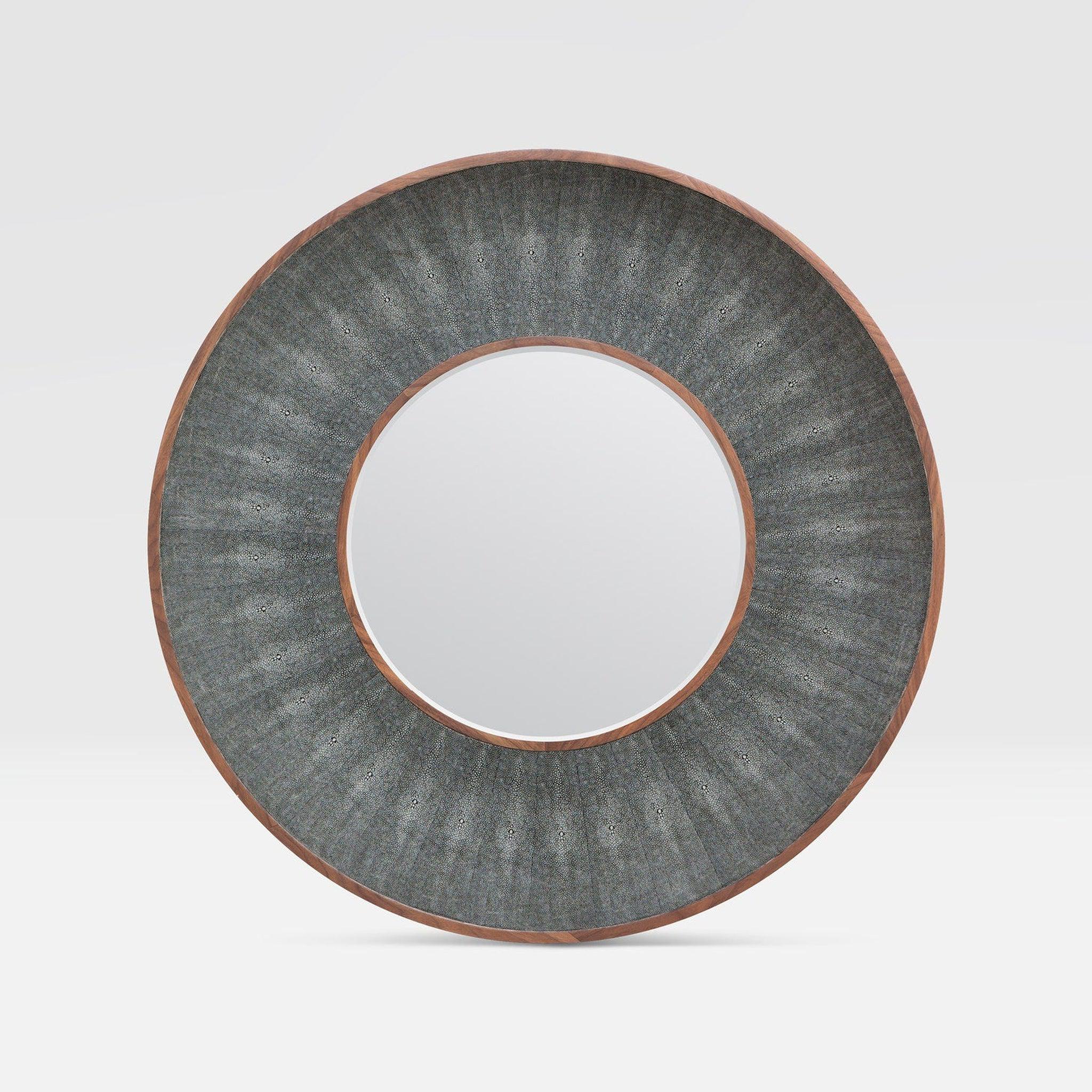 Made Goods, Made Goods Armond 38" Round Cool Gray Realistic Faux Shagreen/Walnut Veneer Mirror