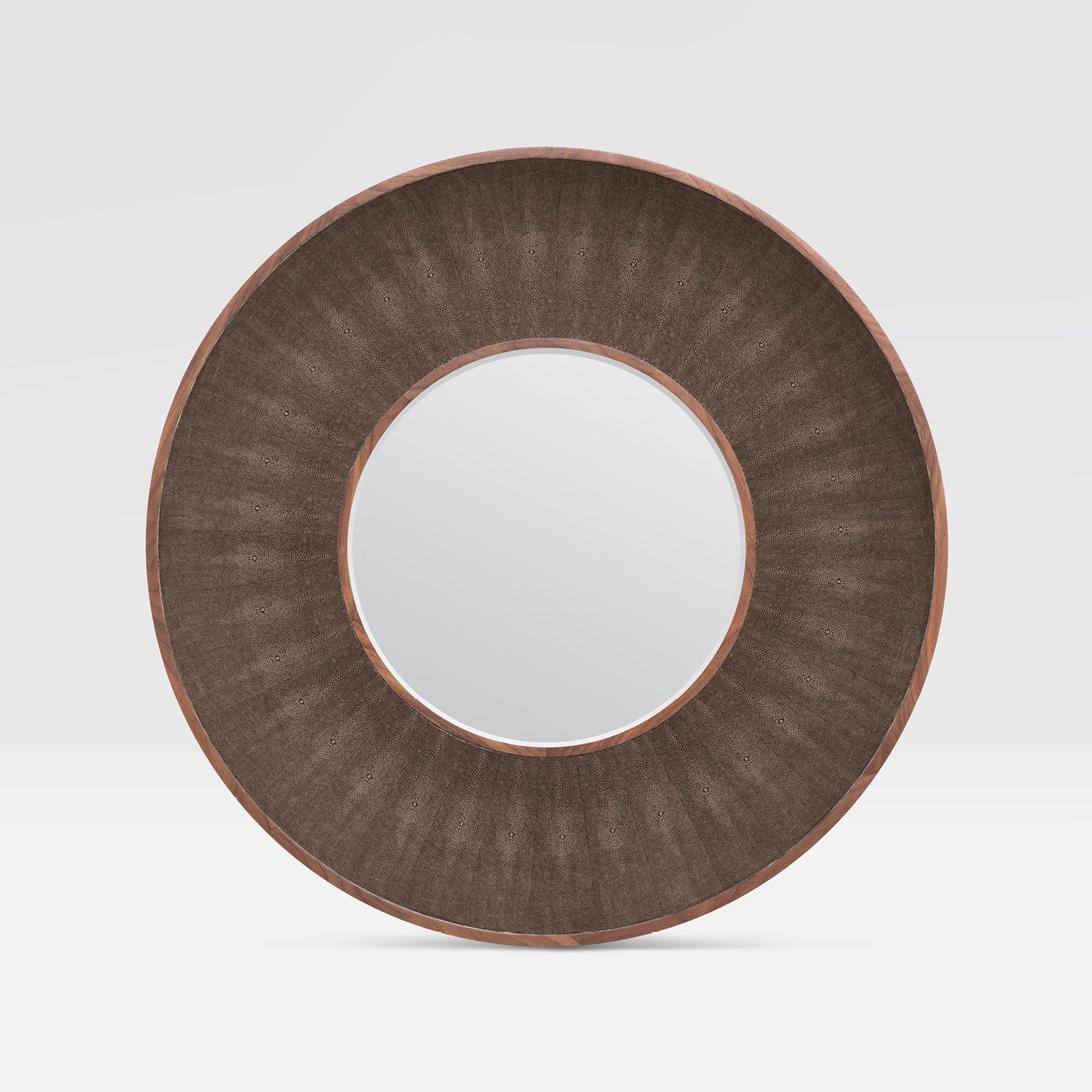 Made Goods, Made Goods Armond 38" Round Dark Mushroom Realistic Faux Shagreen/Walnut Veneer Mirror