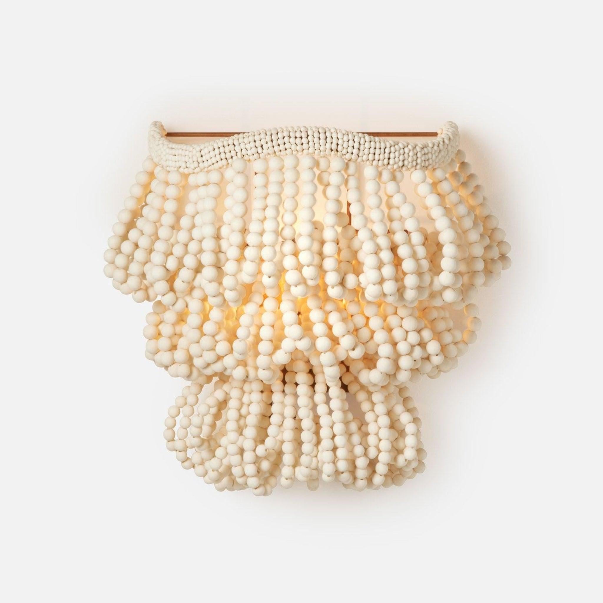 Made Goods, Made Goods Belva 13" 1-Light White Wood Sconce With Hand-Strung Coco Beads