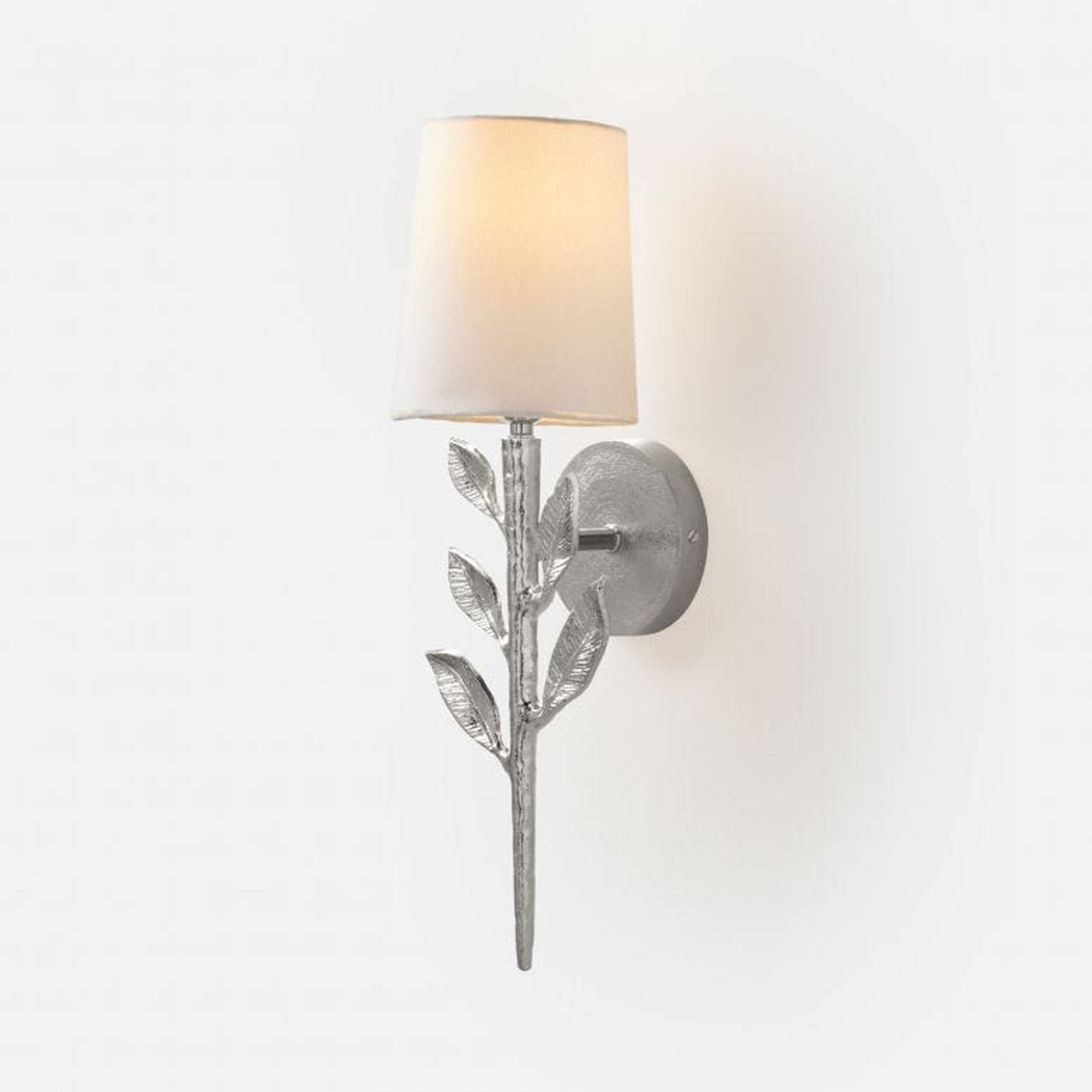 Made Goods, Made Goods Emmeline 6" x 19" 1-Light Plated Nickel Aluminum Sconce with Tapered Drum / White Linen Shade