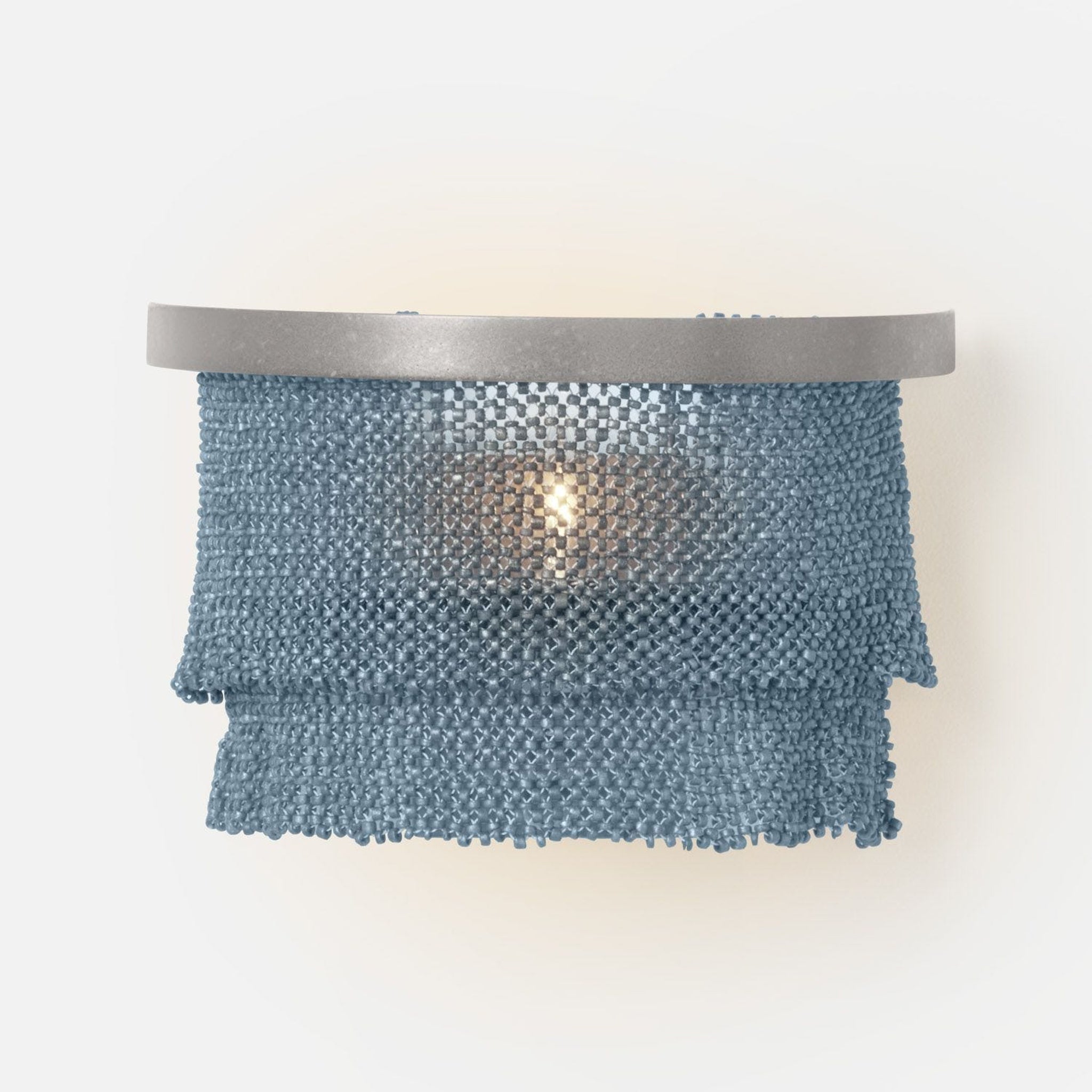 Made Goods, Made Goods Patricia 12" 1-Light Silver Metal Sconce with Tightly Woven Dusty Blue Coco Beads