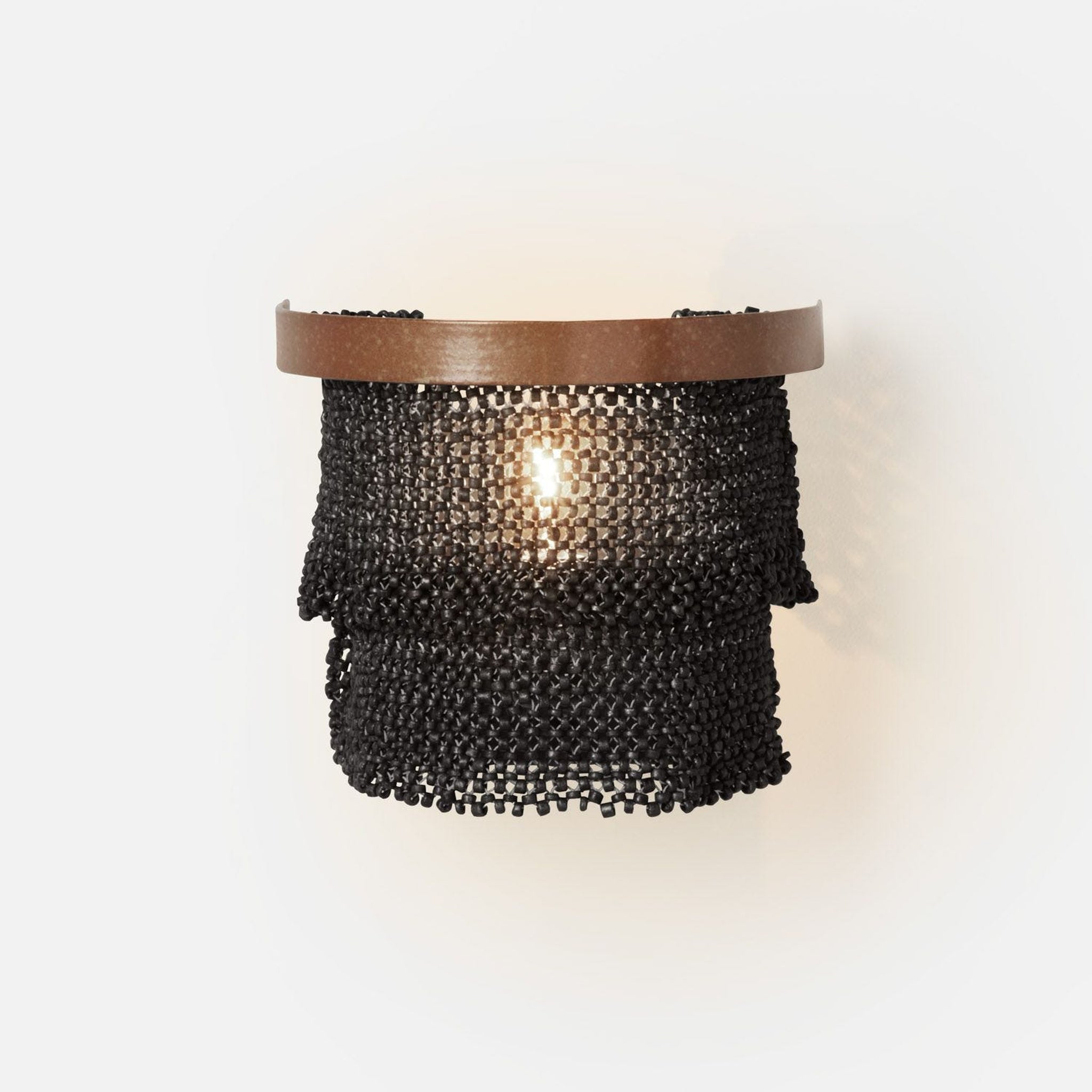 Made Goods, Made Goods Patricia 8" 1-Light Gold Metal Sconce with Tightly Woven Black Coco Beads