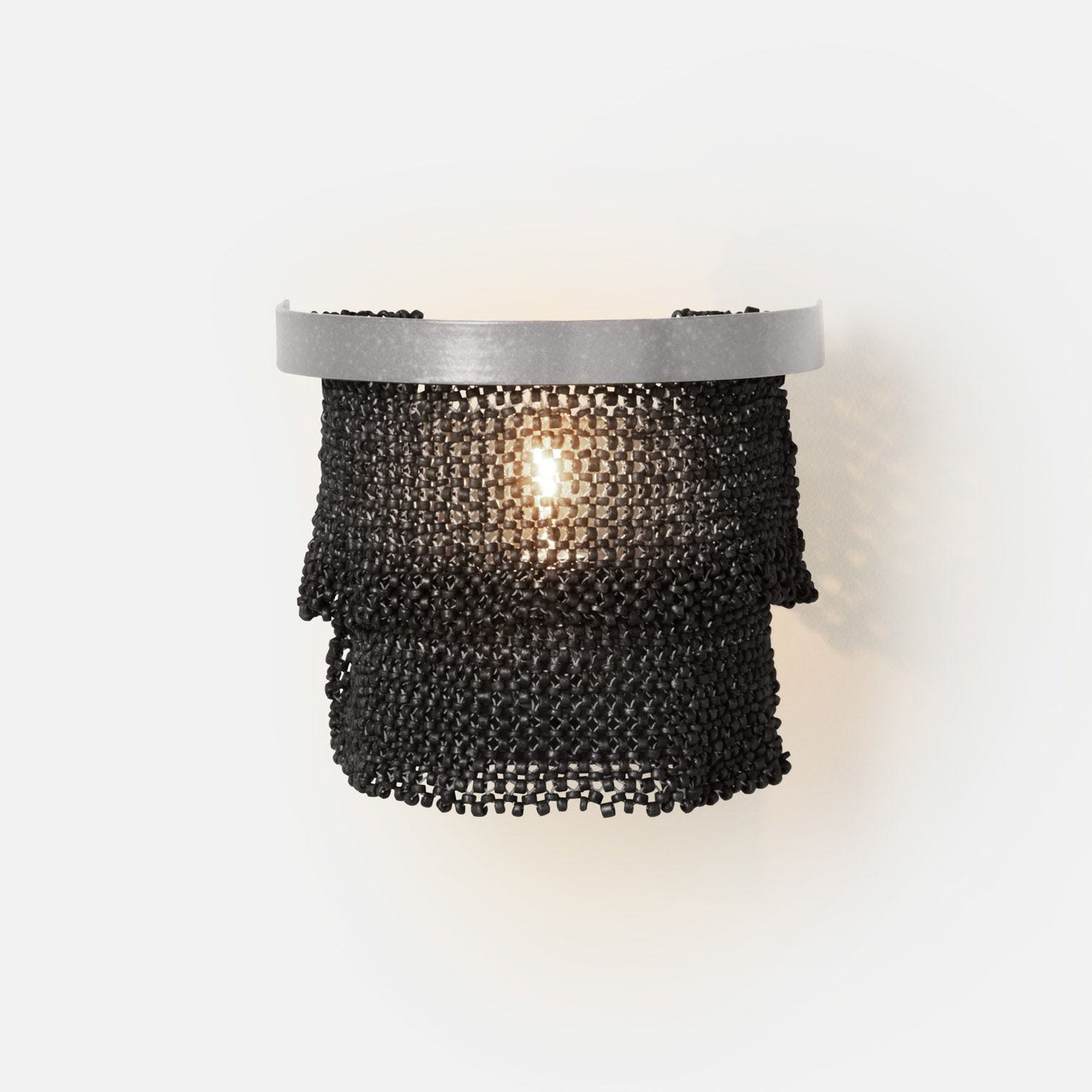 Made Goods, Made Goods Patricia 8" 1-Light Silver Metal Sconce with Tightly Woven Black Coco Beads