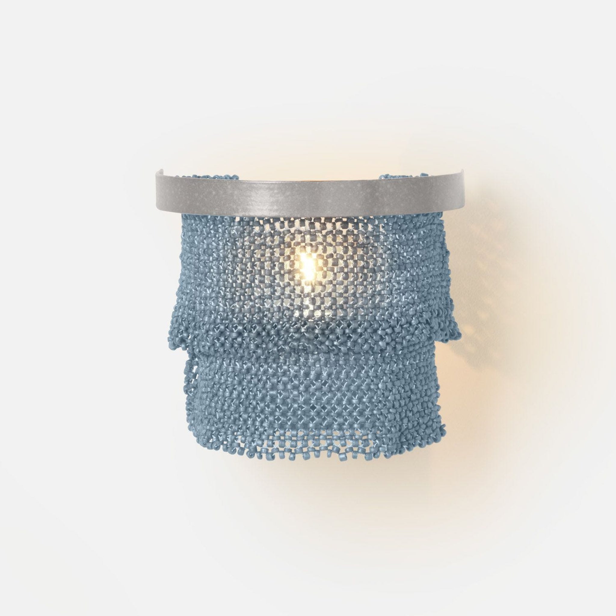 Made Goods, Made Goods Patricia 8" 1-Light Silver Metal Sconce with Tightly Woven Dusty Blue Coco Beads