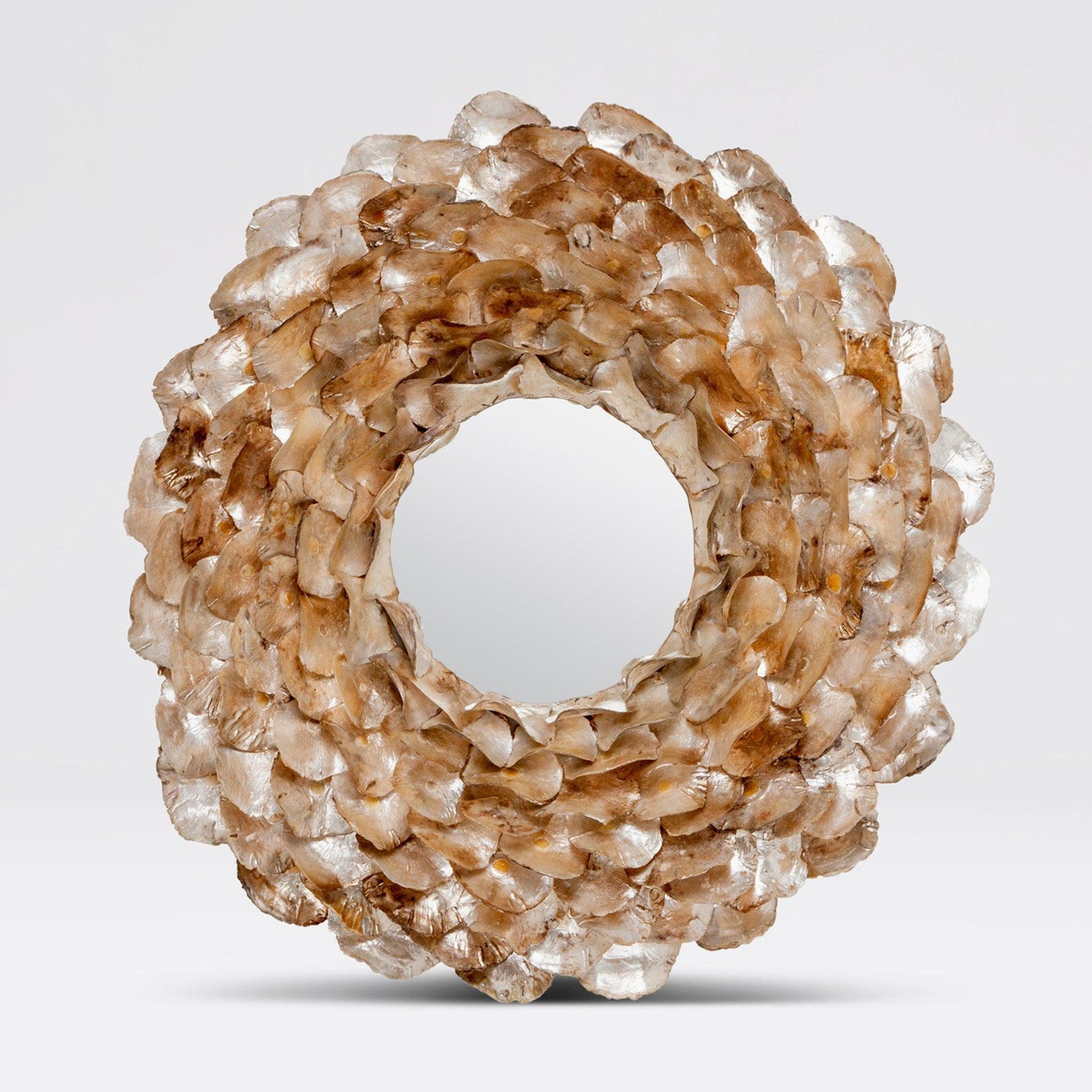 Made Goods, Made Goods Venus 45" Round Champagne Saddle Oyster Shell Mirror