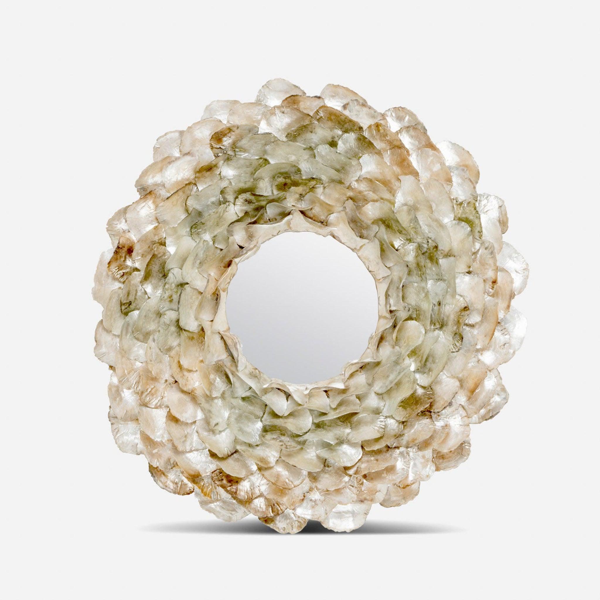 Made Goods, Made Goods Venus 45" Round Frost Saddle Oyster Shell Mirror