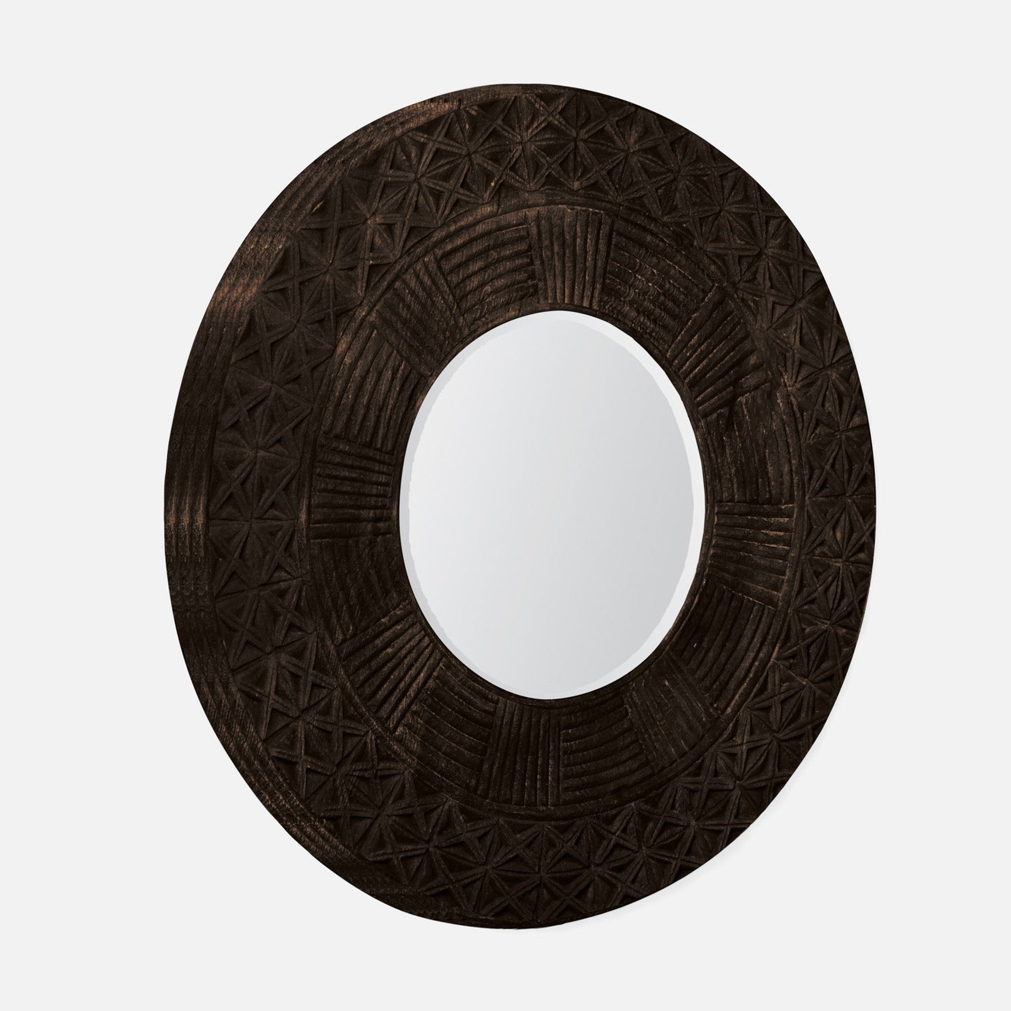 Made Goods, Made Goods Zalara 36" Round Dark Rustic Mango Wood Mirror