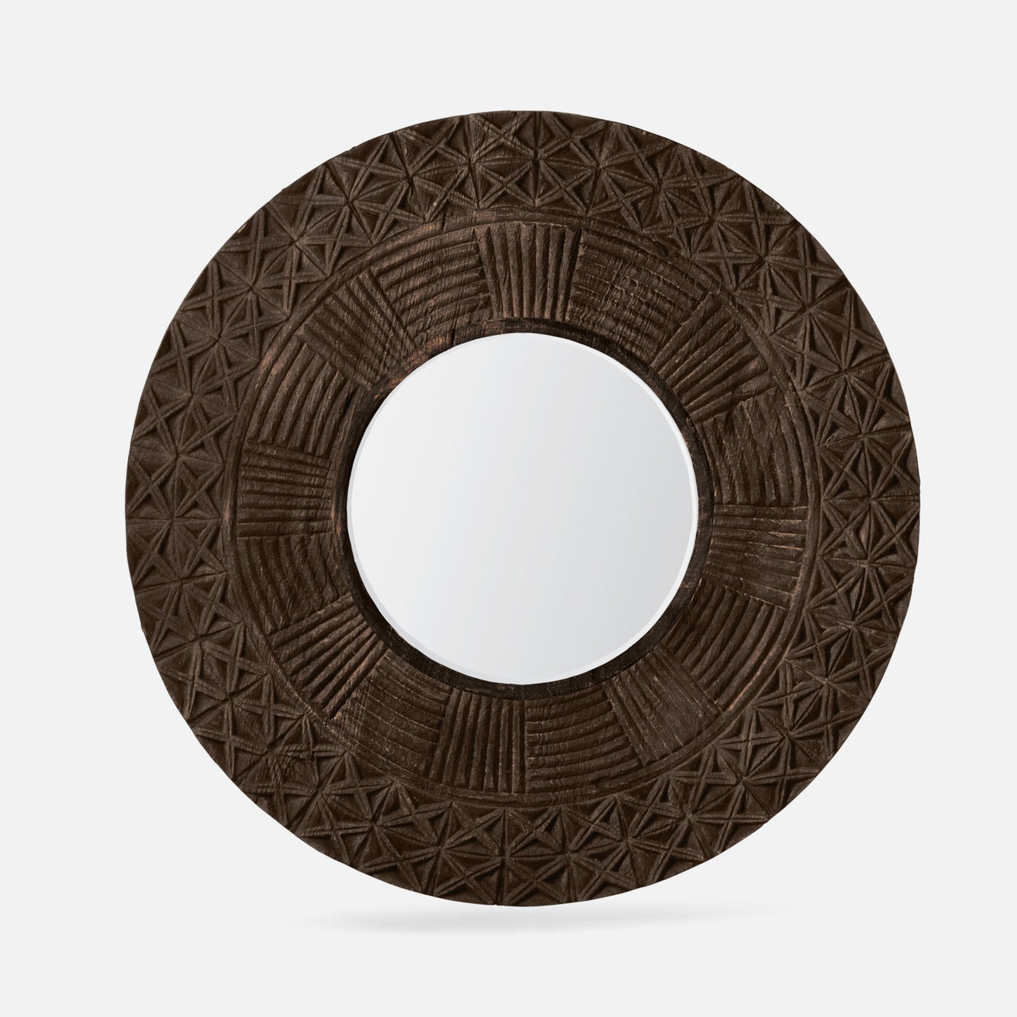 Made Goods, Made Goods Zalara 36" Round Dark Rustic Mango Wood Mirror