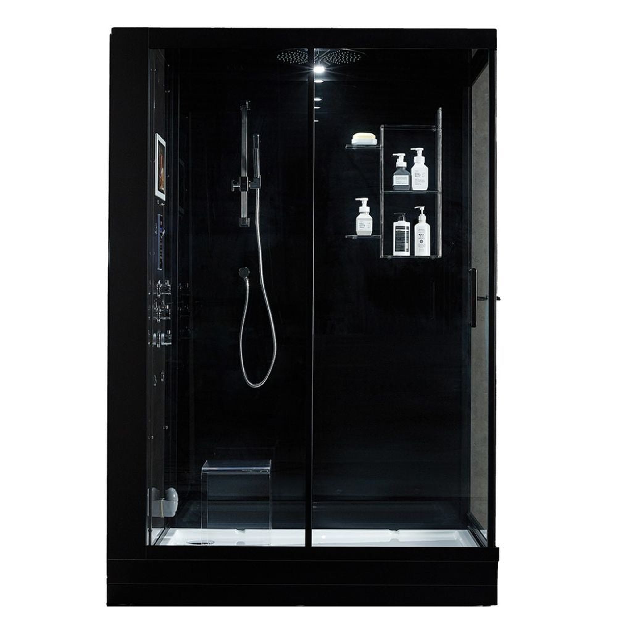 Maya Bath, Maya Bath Platinum Anzio 57" x 37" x 88" 6-Jet Rectangle Black Computerized Steam Shower Massage Bathtub With Sliding Door in Left Position