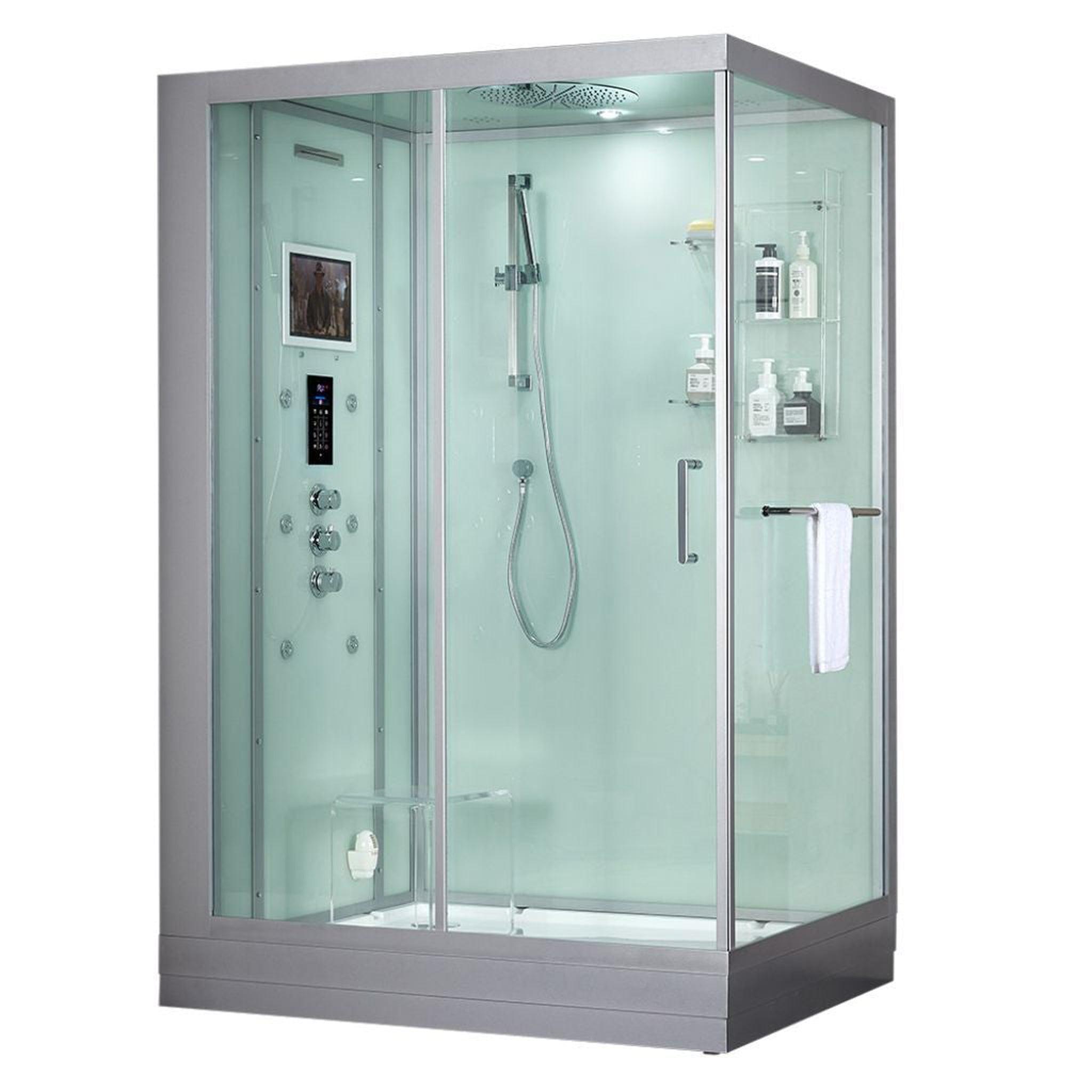 Maya Bath, Maya Bath Platinum Anzio 57" x 37" x 88" 6-Jet Rectangle White Computerized Steam Shower Massage Bathtub With Sliding Door in Left Position