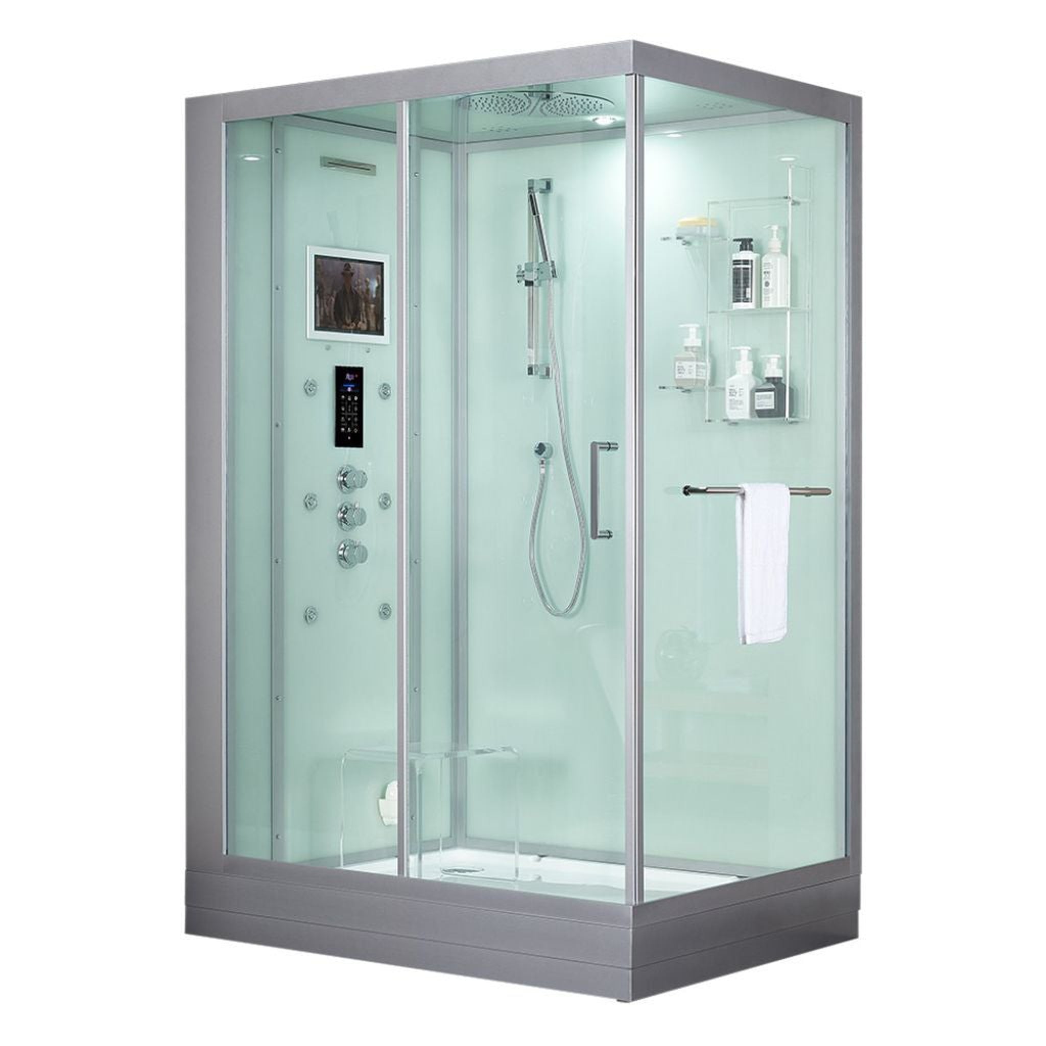 Maya Bath, Maya Bath Platinum Anzio 57" x 37" x 88" 6-Jet Rectangle White Computerized Steam Shower Massage Bathtub With Sliding Door in Left Position