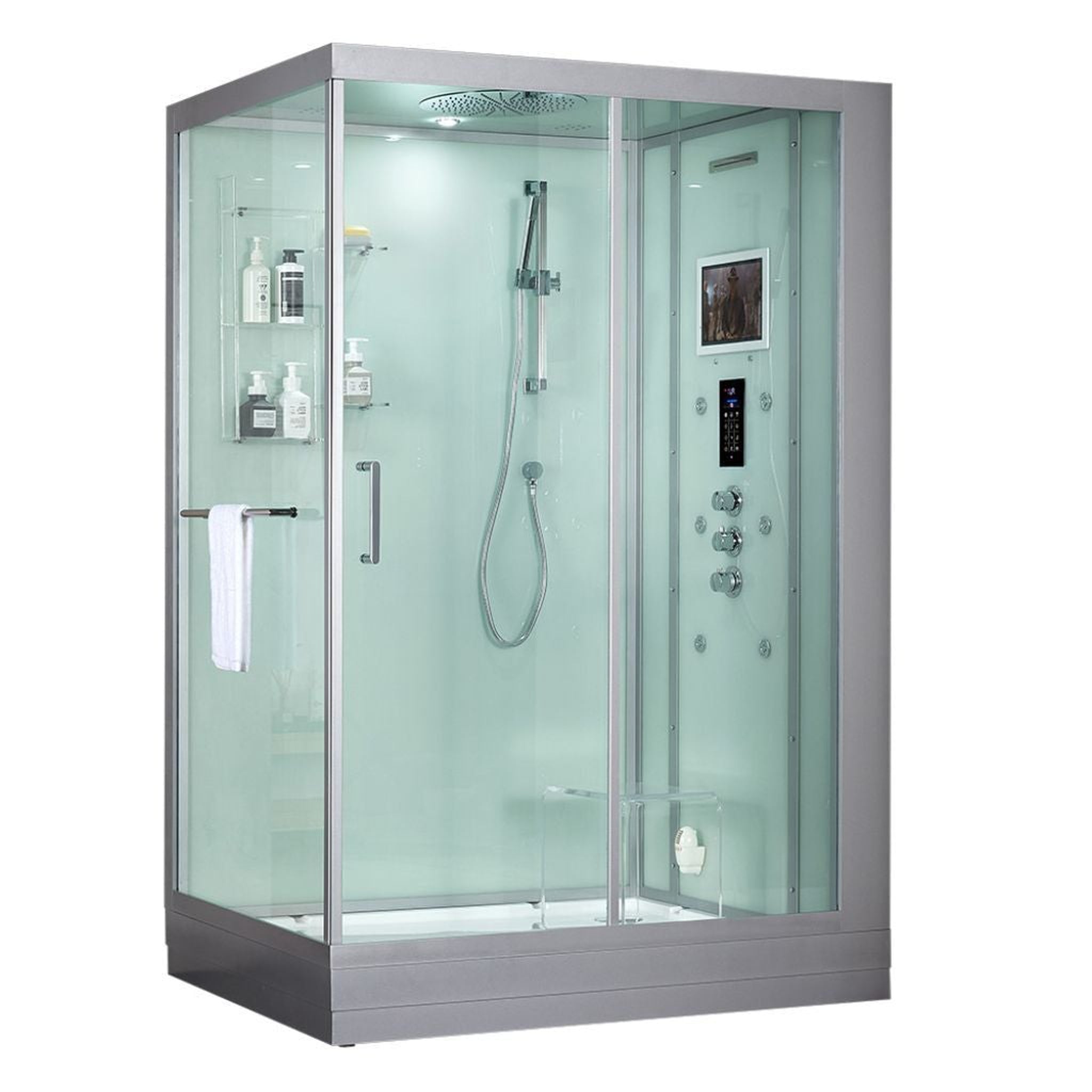 Maya Bath, Maya Bath Platinum Anzio 57" x 37" x 88" 6-Jet Rectangle White Computerized Steam Shower Massage Bathtub With Sliding Door in Right Position