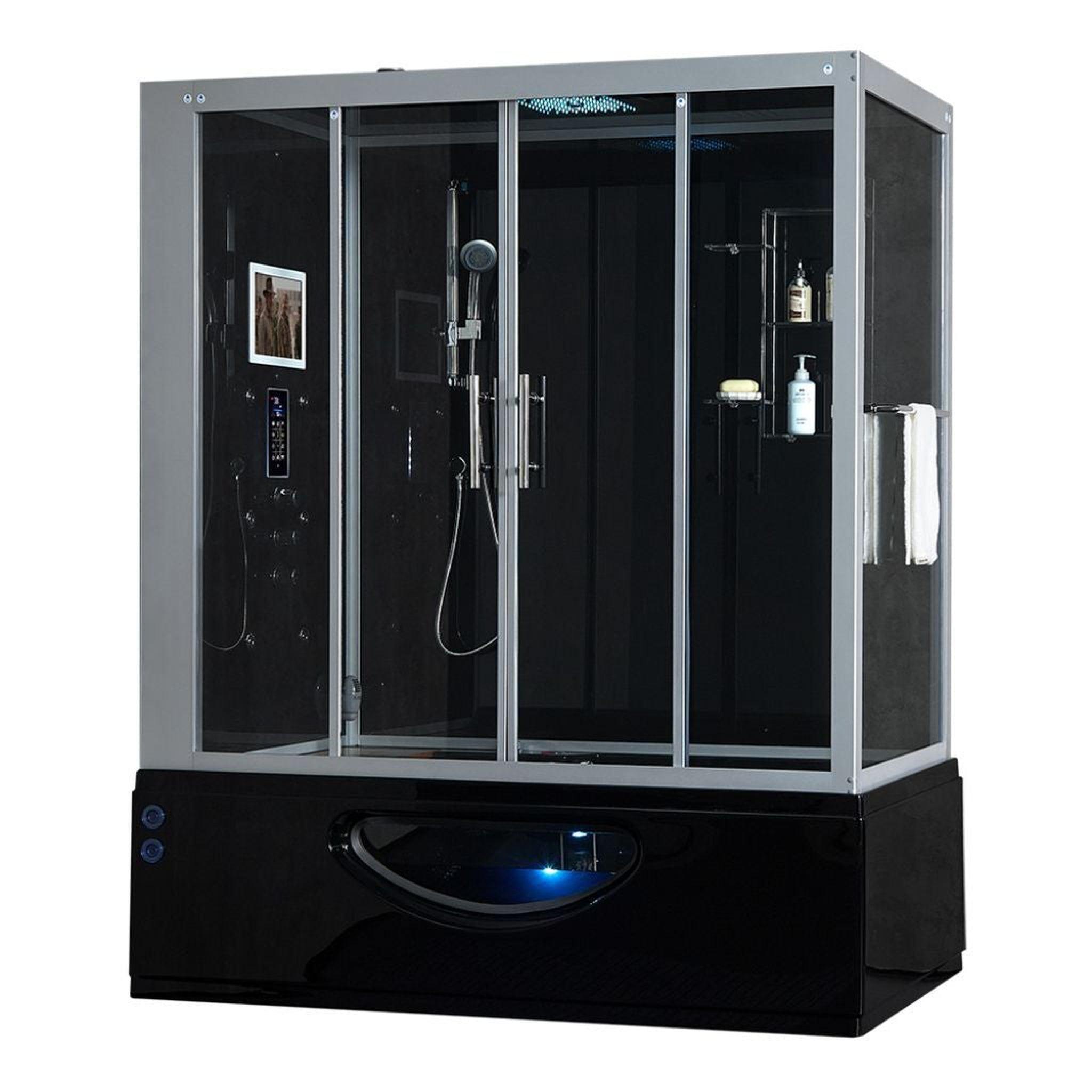 Maya Bath, Maya Bath Platinum Catania 71" x 38" x 88" 33-Jet Rectangle Black Computerized Steam Shower Massage Bathtub With Sliding Doors in Left Position